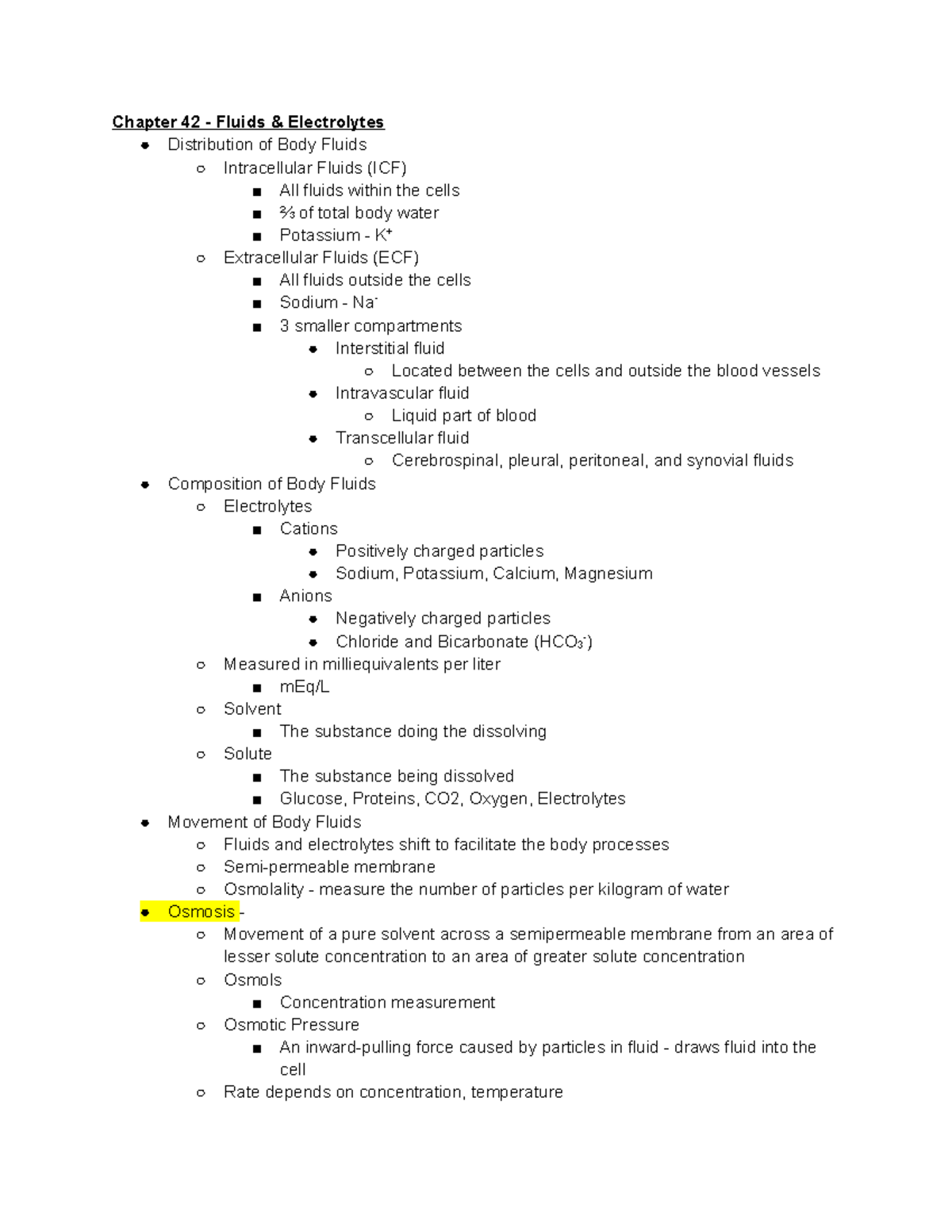 Fundamentals of Nursing Fluids & Electrolytes Chapter 42 Fluids