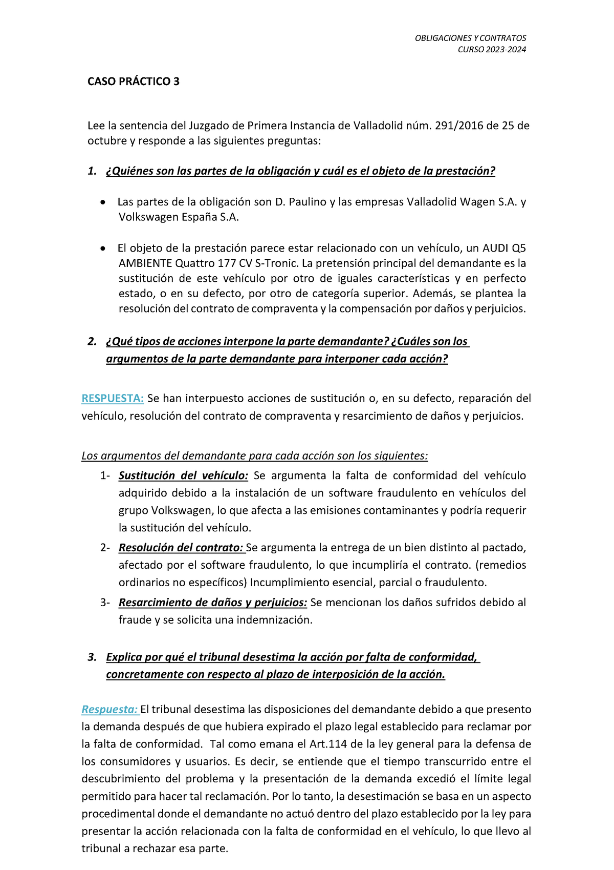 Caso Práctico 3 Obligaciones Y Contratos Caso PrÁctico 3 Obligaciones Y Contratos Curso 2023 7685