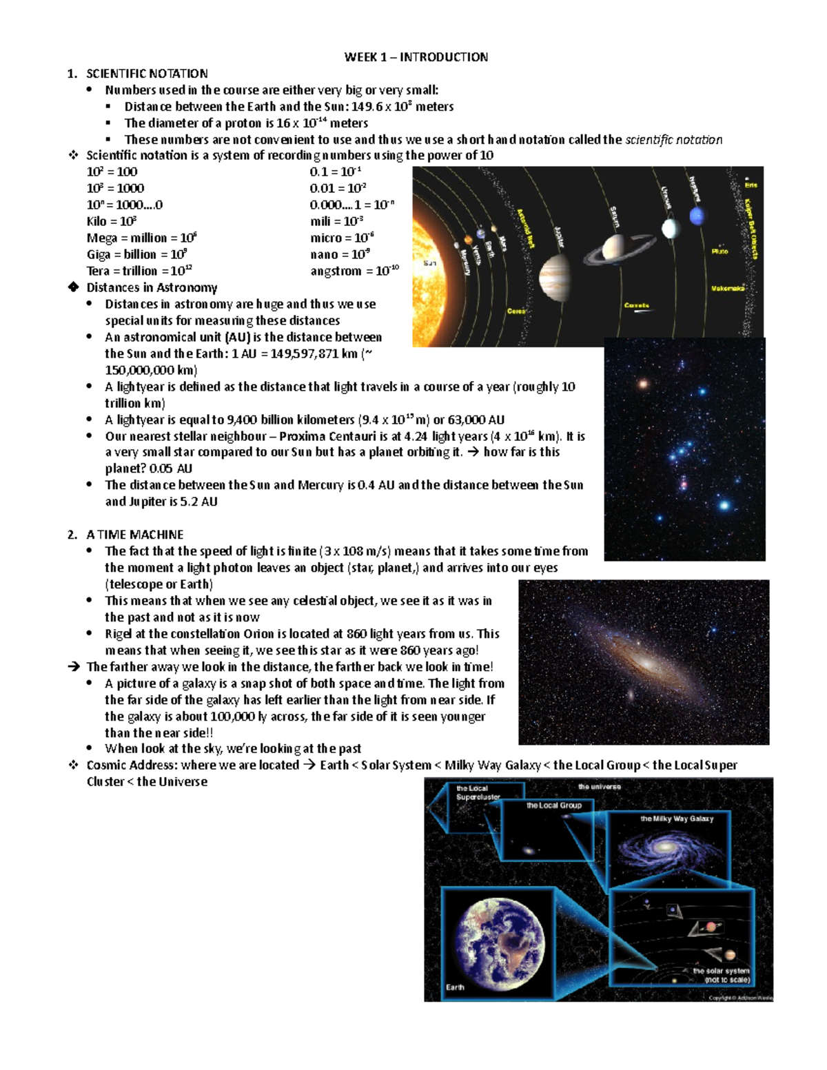 Week 1 - Intro - WEEK 1 – INTRODUCTION 1. SCIENTIFIC NOTATION Numbers ...