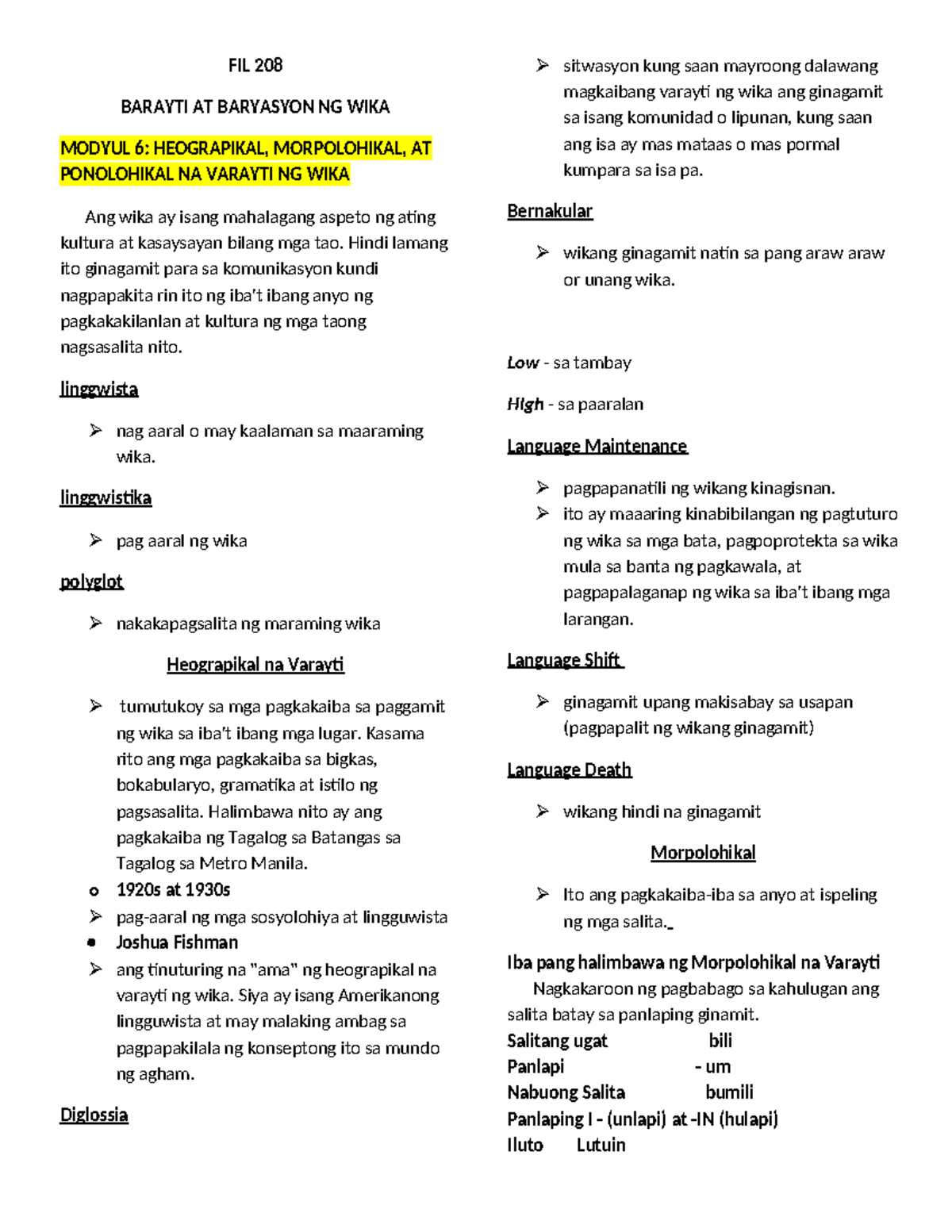 FIL 208 (M6 - Reviewer) - Summary Filipino stenography - FIL 208 ...