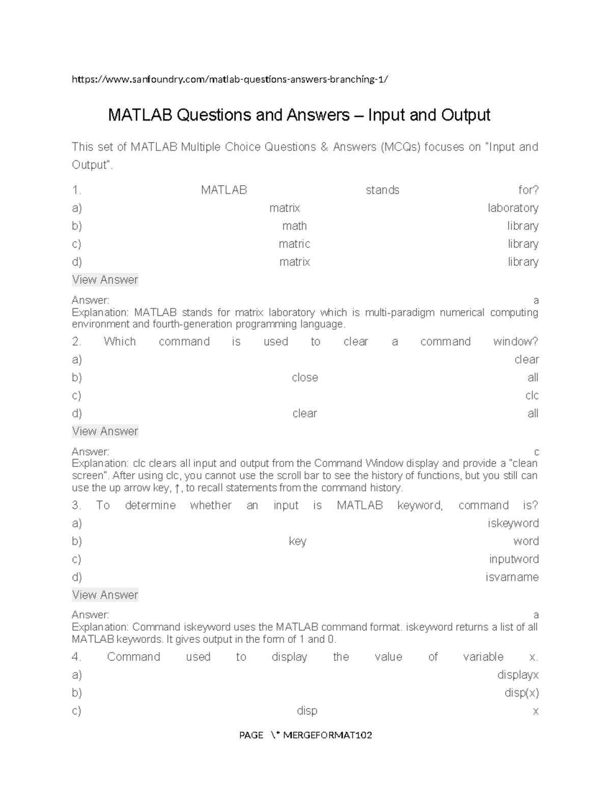 Matlab clb sanfoundry matlab questions answers branching 1 matlab
