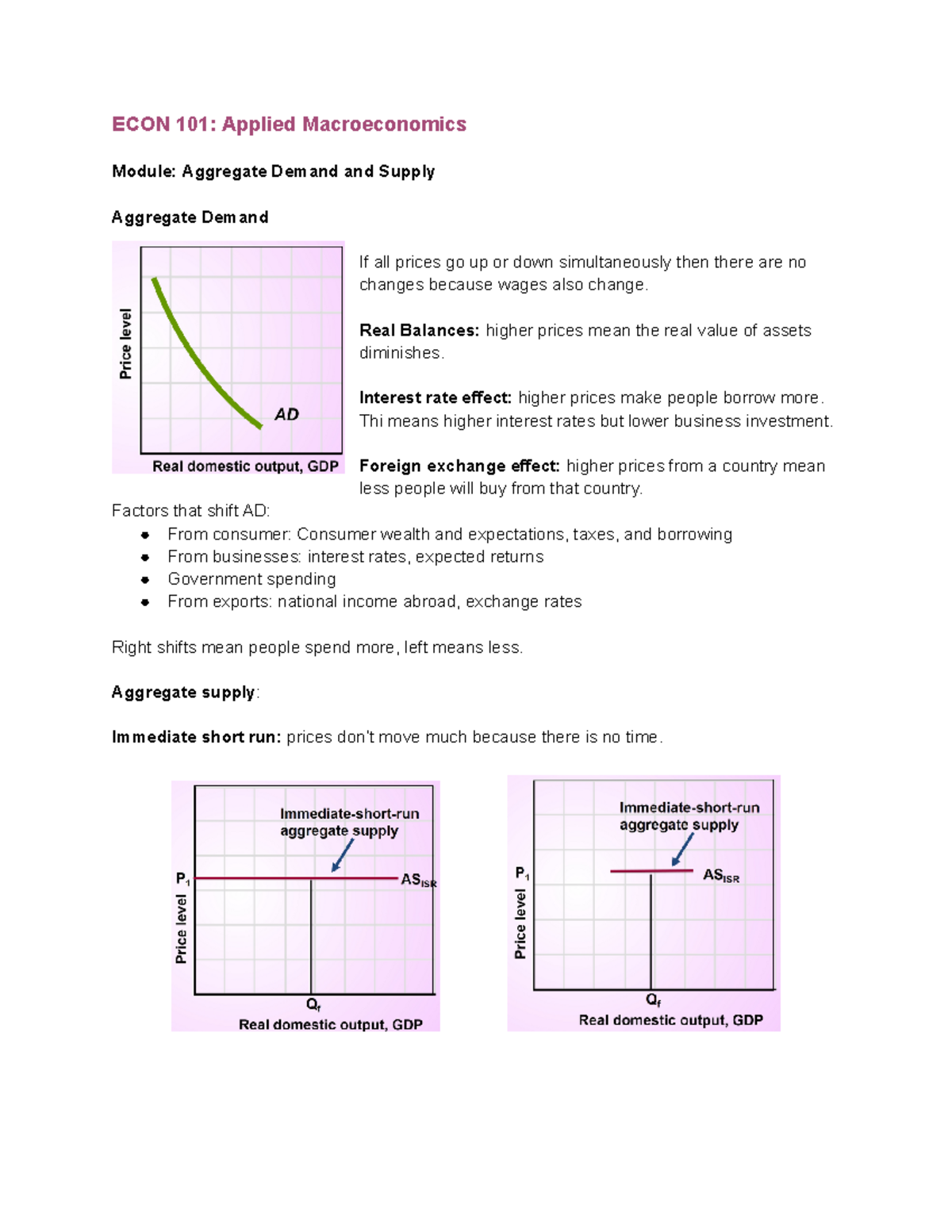 Aggregate Demand and Supply - ECON 101: Applied Macroeconomics Module ...