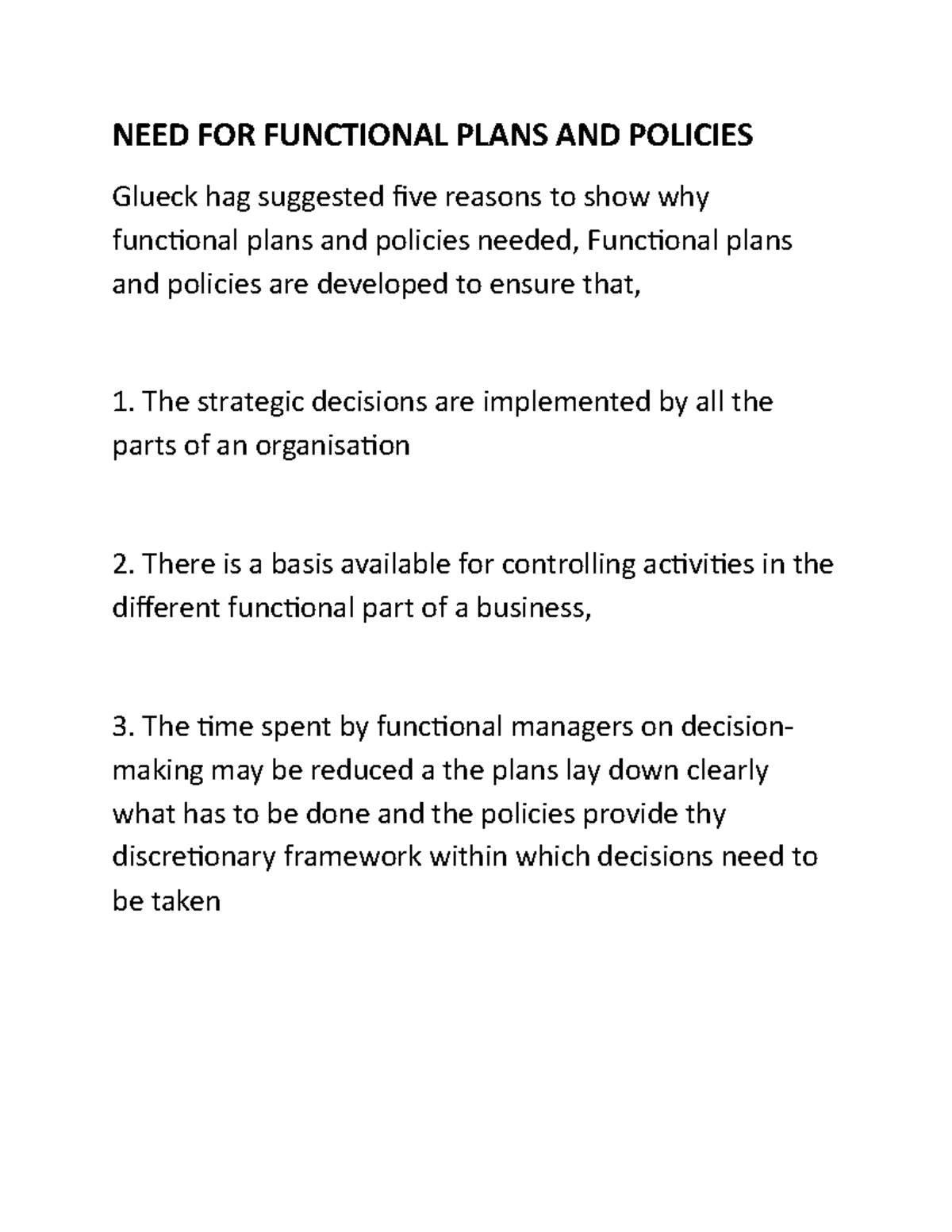 NEED FOR Functional Plans AND Policies - NEED FOR FUNCTIONAL PLANS AND ...