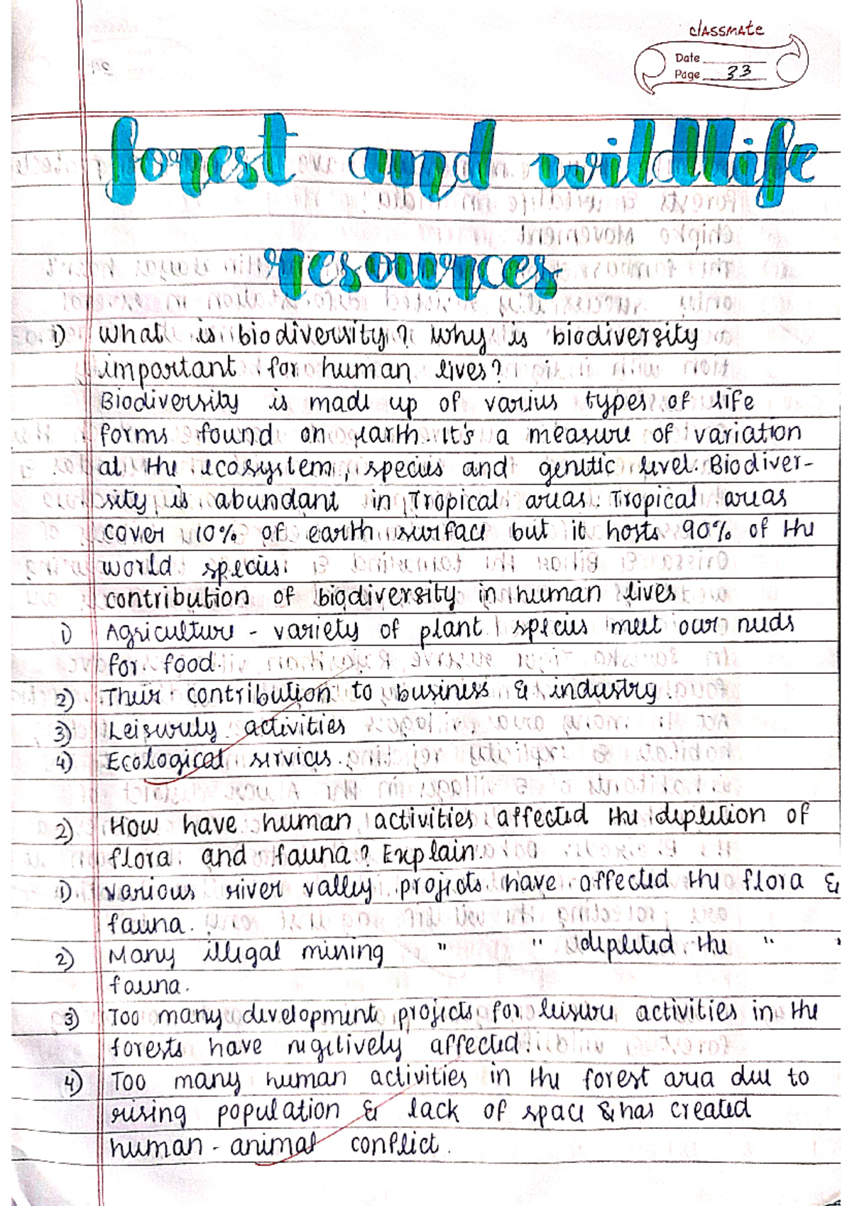 Forest and wildlife - Geo class 10 lecture notes - Geography - Studocu