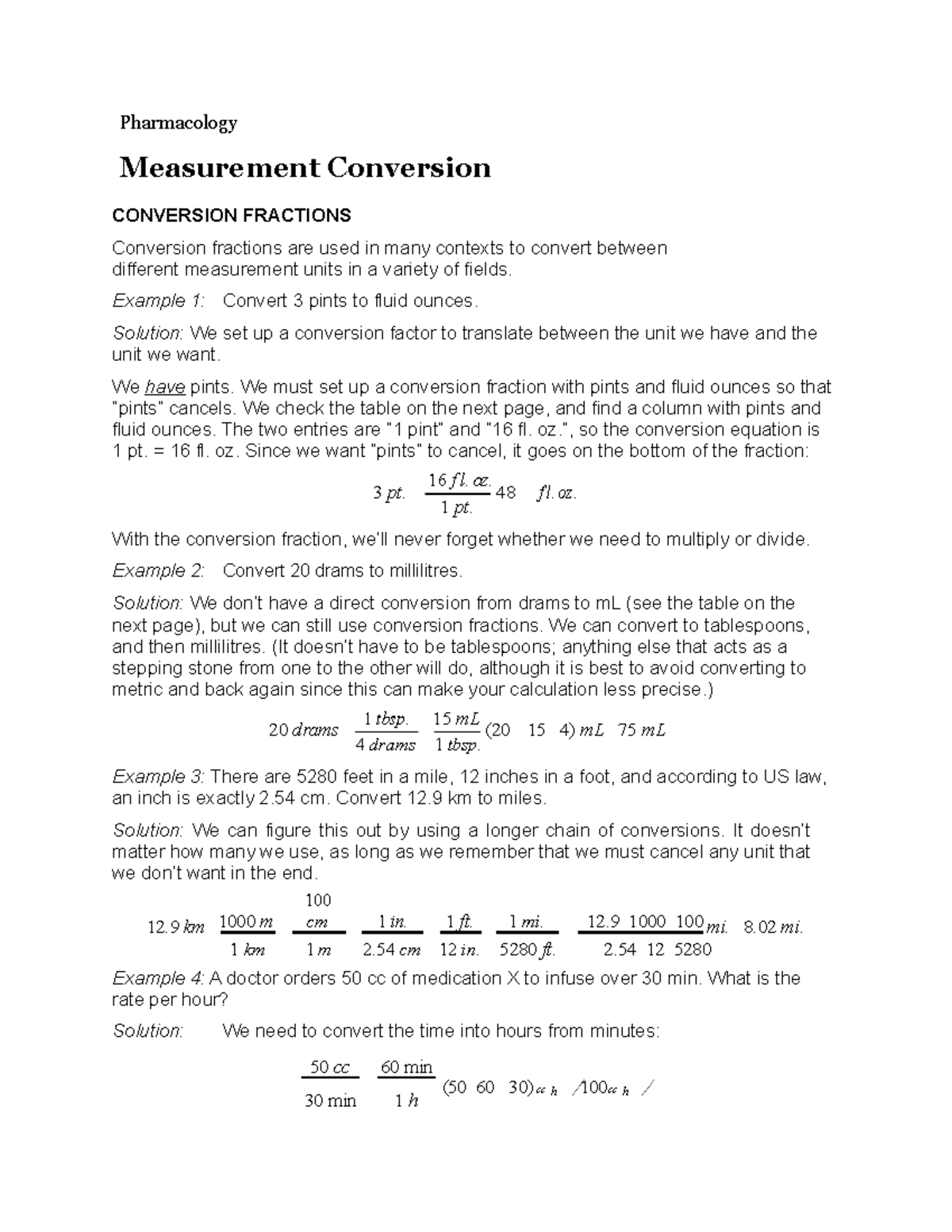 Measurement Conversion - Pharmacology Measurement Conversion CONVERSION ...