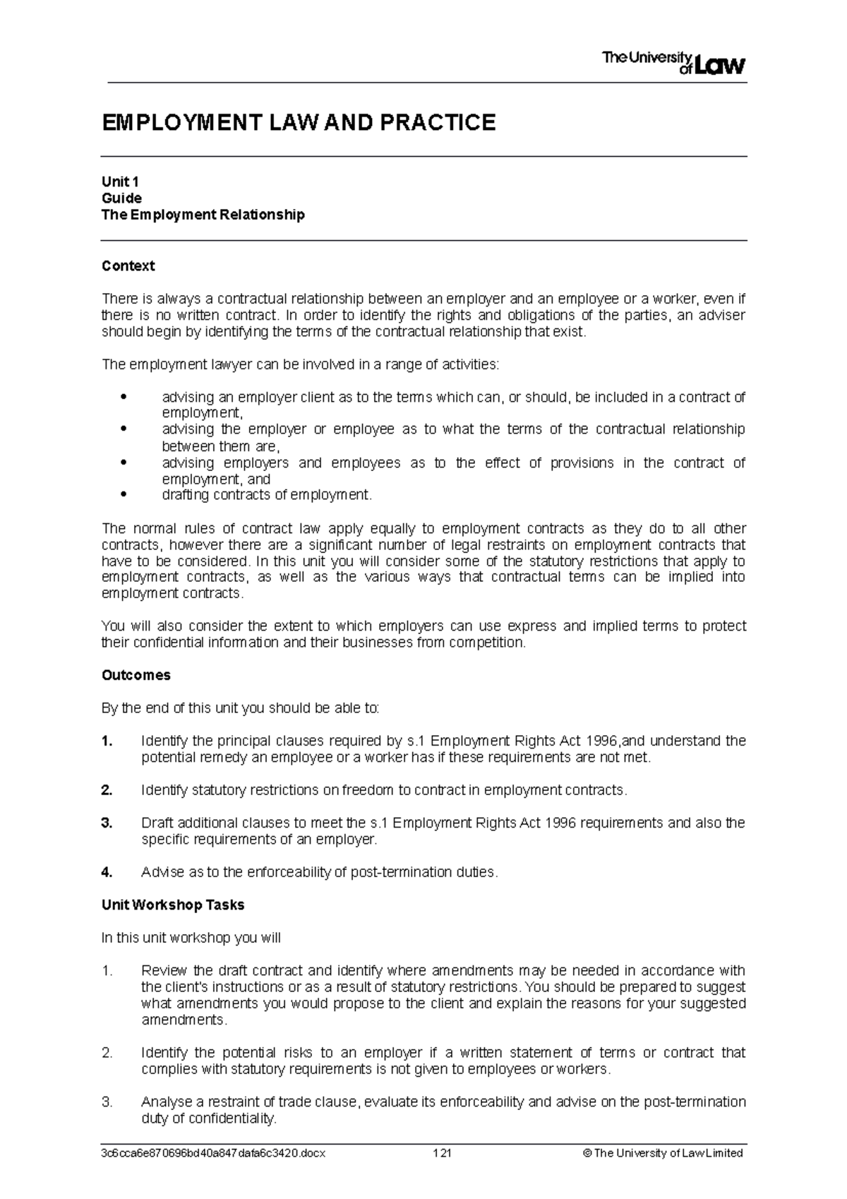 1 - The Employment Relationship - EMPLOYMENT LAW AND PRACTICE Unit 1 ...
