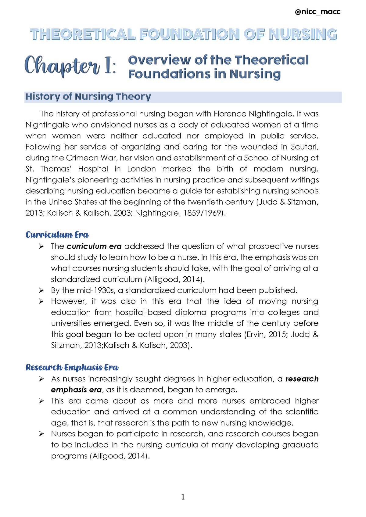 Theoretical Foundation of Nursing Chapter 1 - The history of ...