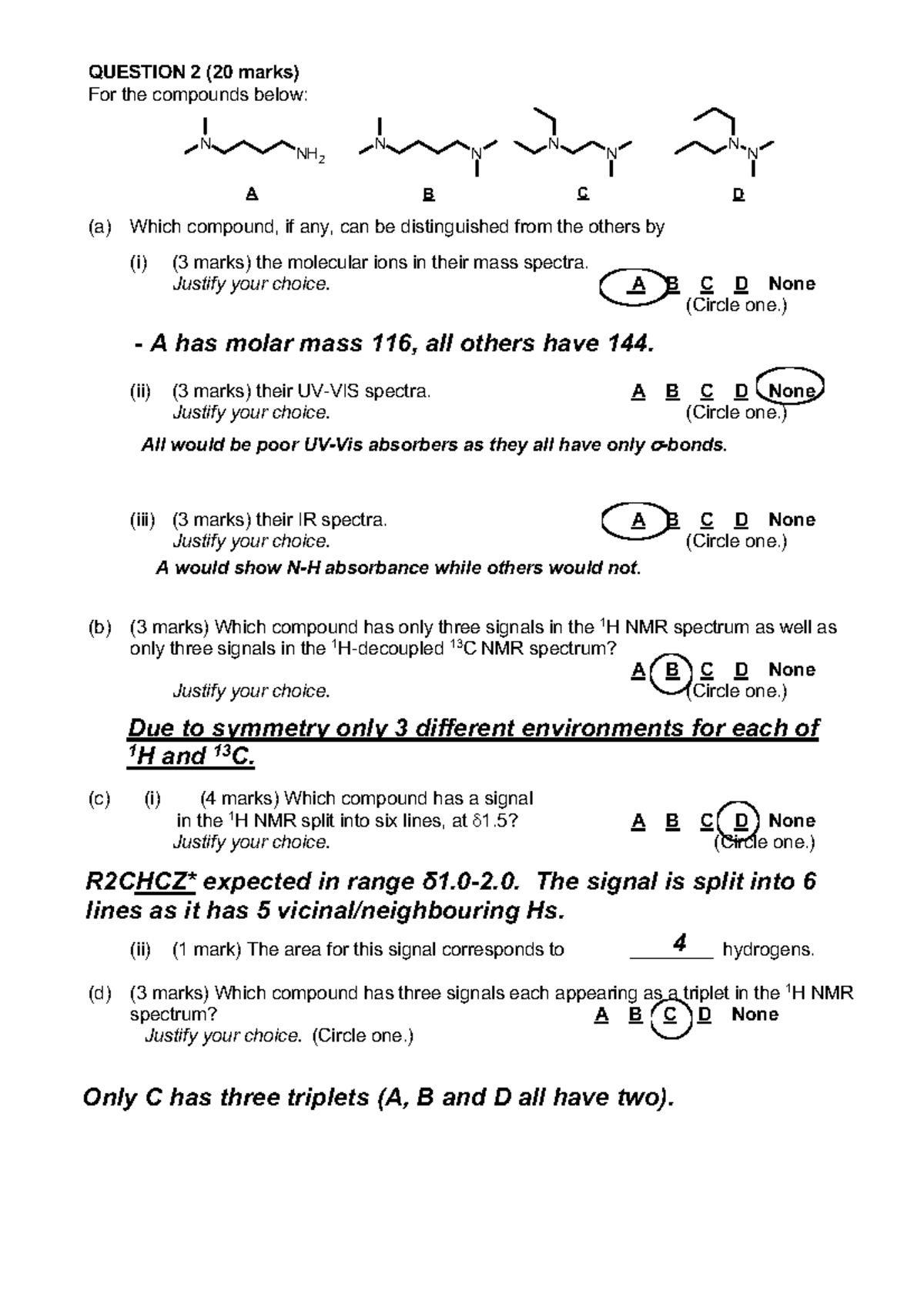 Practice Spectroscopy Answers QUESTION 2 (20 marks) For the