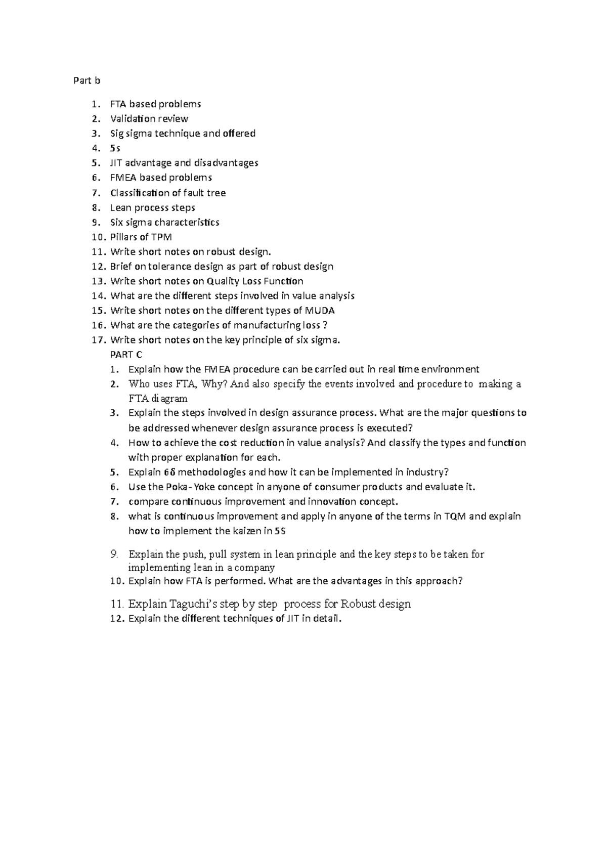 Ct2QB Total Engineering Quality Management MB1202 Part b FTA based