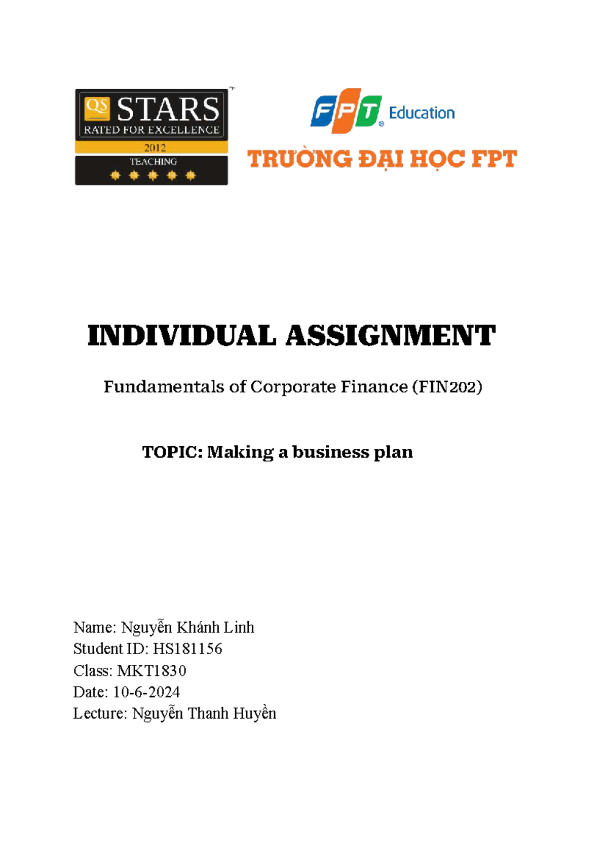 Individual Assignment - INDIVIDUAL ASSIGNMENT Fundamentals Of Corporate ...