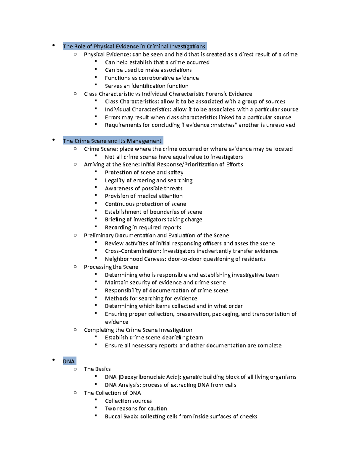 Ch. 5 - Notes - The Role of Physical Evidence in Criminal ...