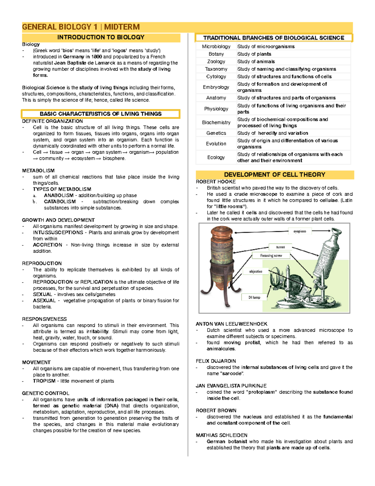 GENERAL BIOLOGY MIDTERM LECTURE NOTES - GENERAL BIOLOGY 1 | MIDTERM ...