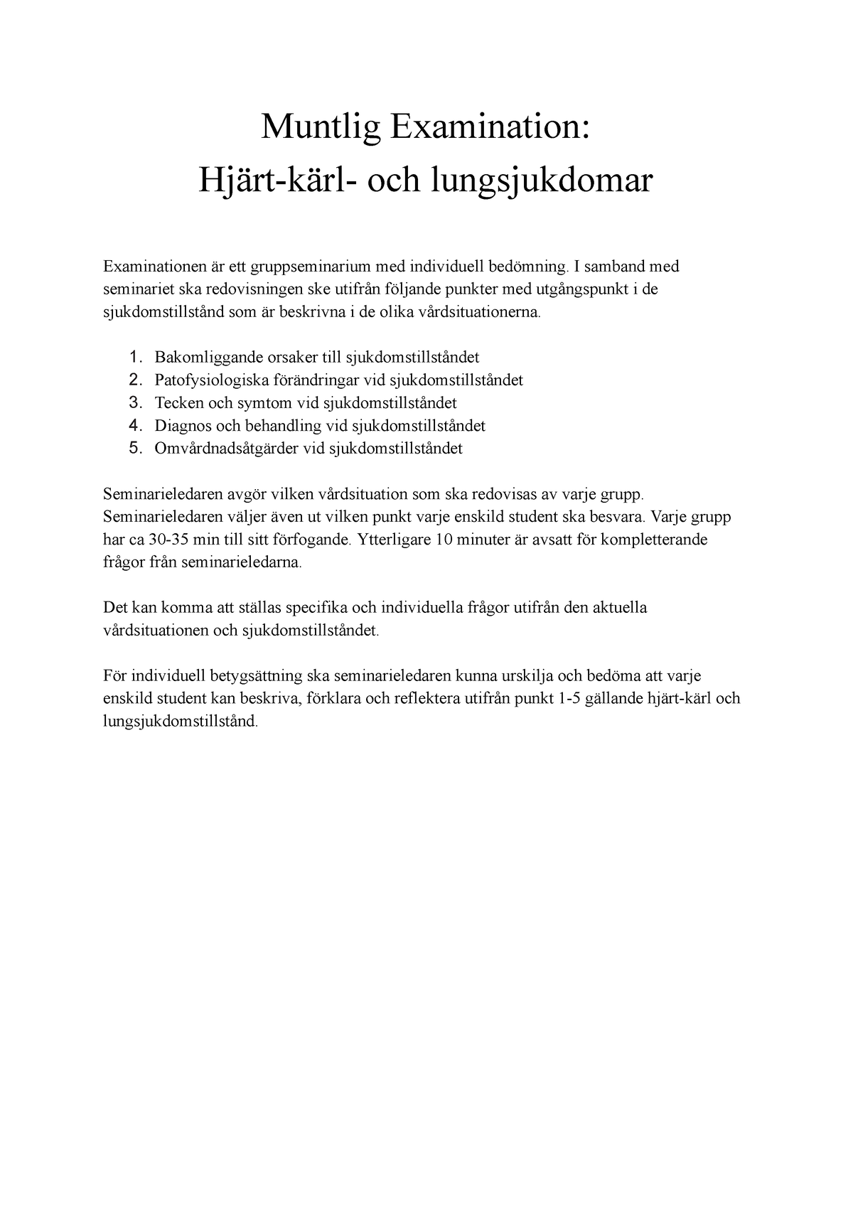 Hjärt-, Kärl-och Lungsjukdomar - Muntlig Examination: Hjärt-kärl- Och ...