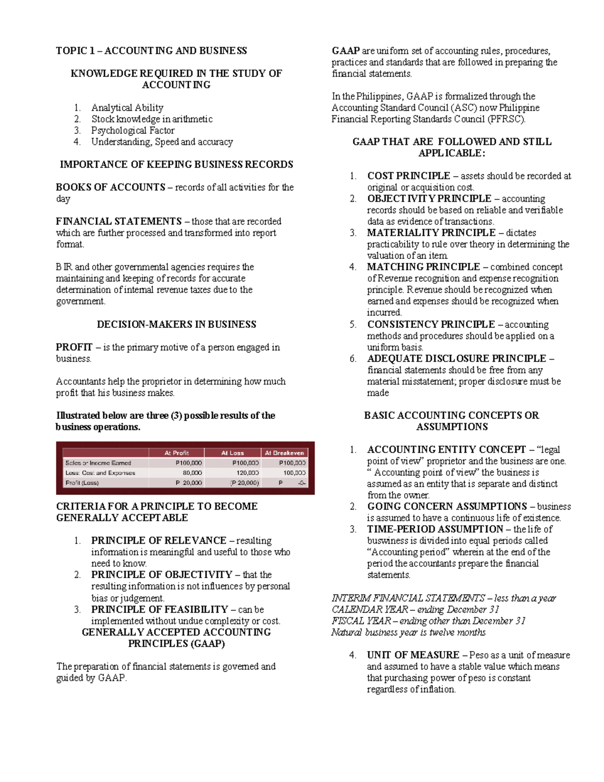 Topic 1 - Accounting - TOPIC 1 – ACCOUNTING AND BUSINESS KNOWLEDGE ...