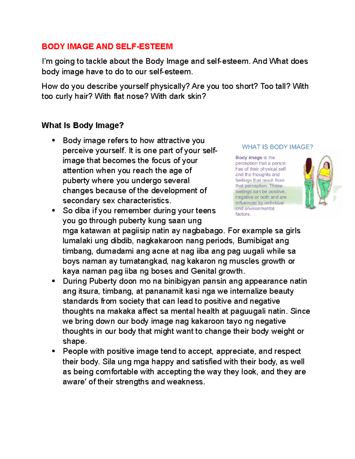 case study on body image and self esteem