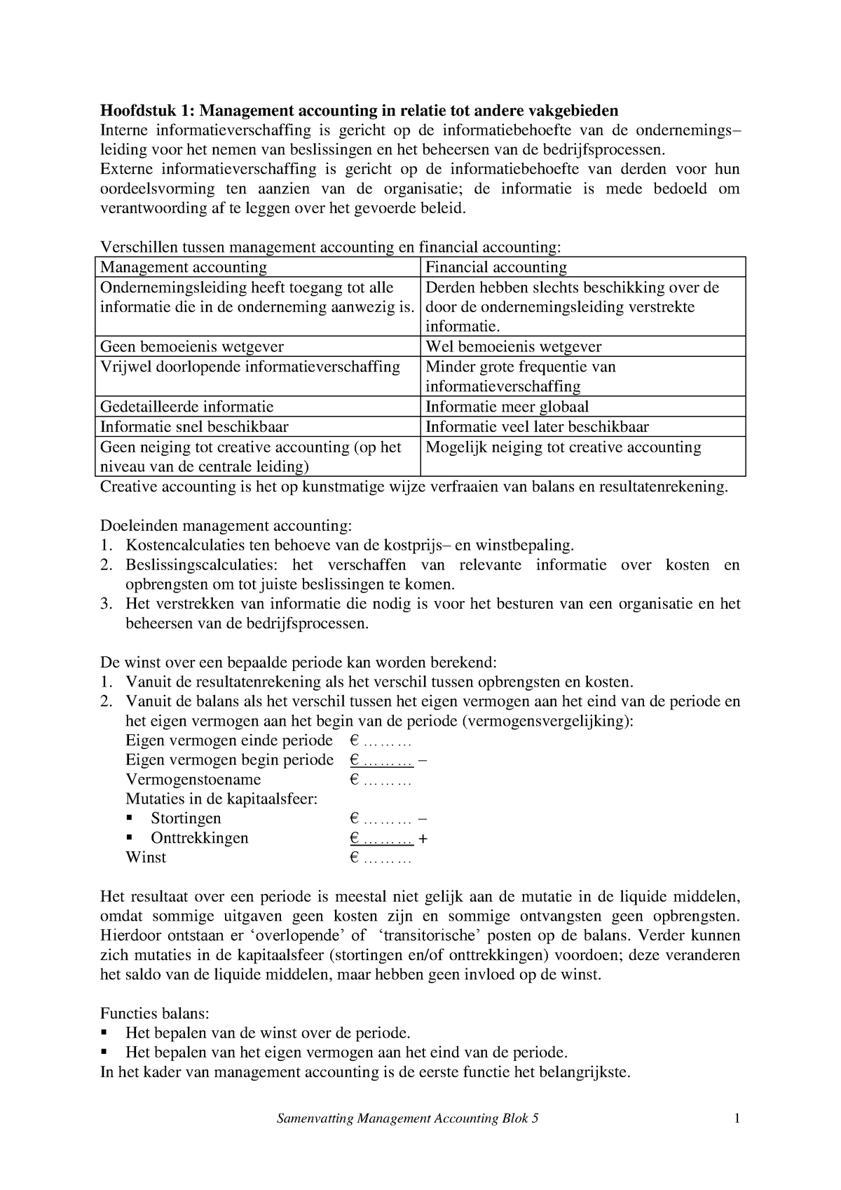 Management Accounting Samenvatting - Hoofdstuk 1: Management Accounting ...