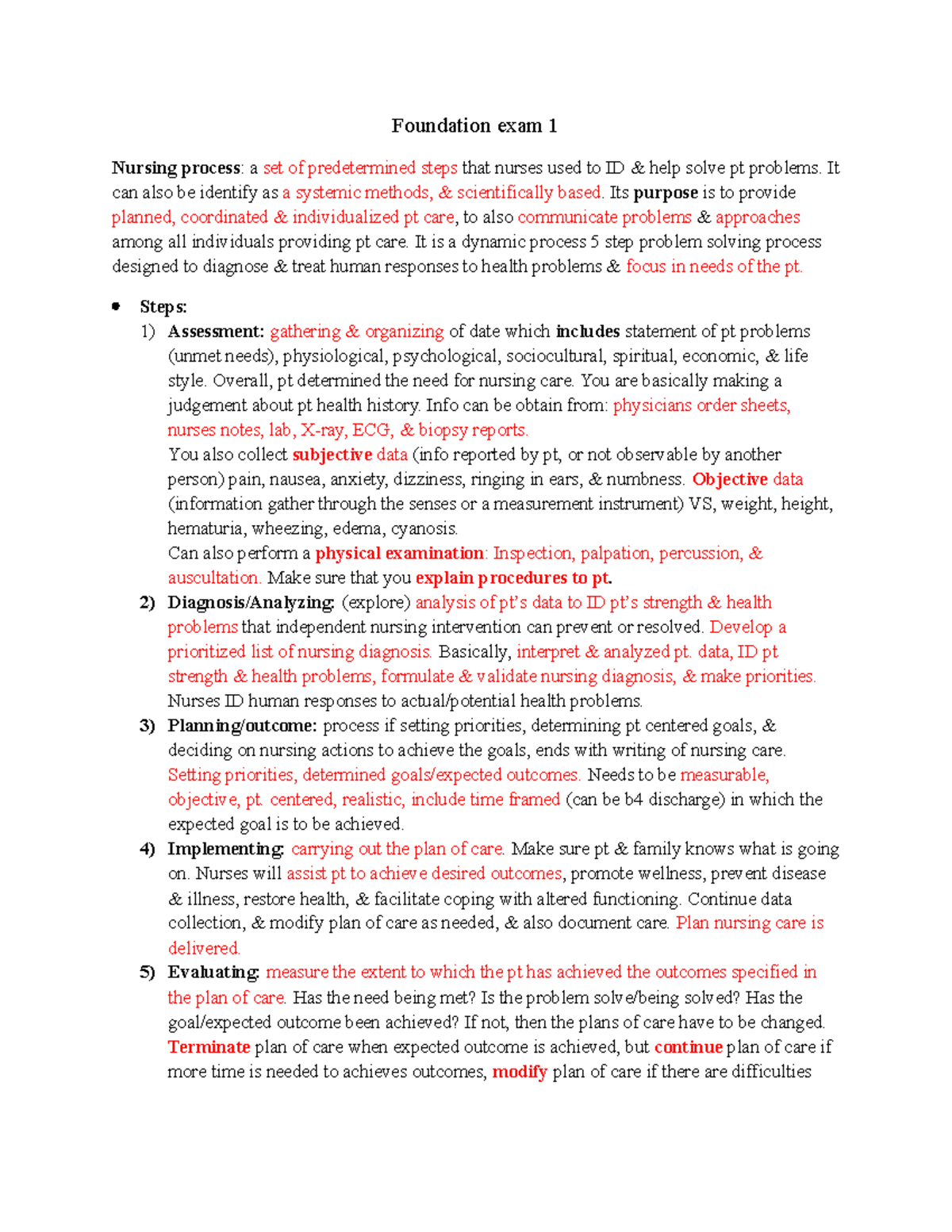 Foundation exam 1 Lecture notes exam 1 Foundation exam 1 Nursing