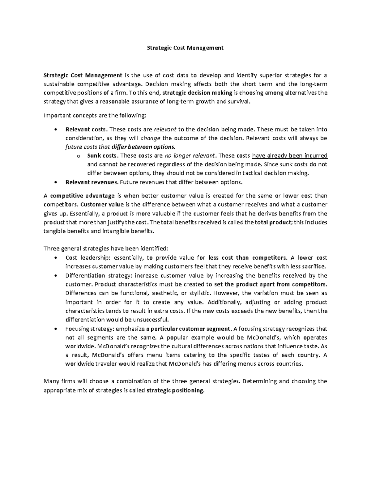 Supply Chain Management Notes continuation - Strategic Cost Management ...