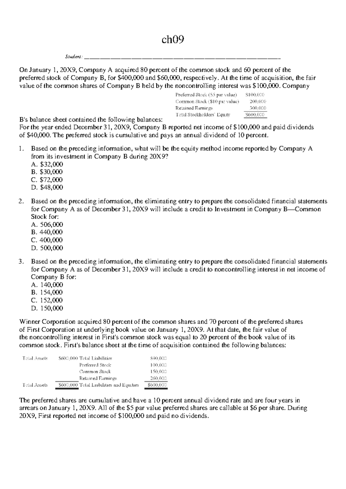 Chapter 9 - Test Bank - Test Bank - Ch _Student: - Studocu