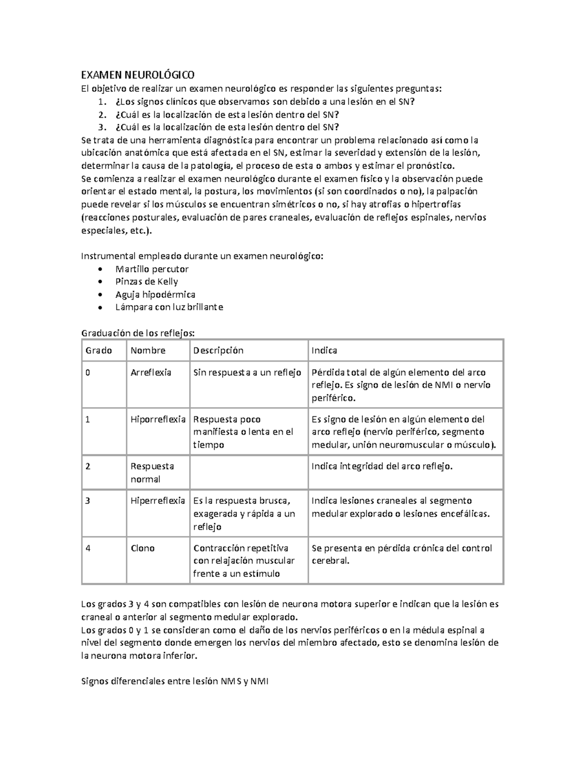 Examen Neurológico - Resumen - EXAMEN NEUROLÓGICO El Objetivo De ...