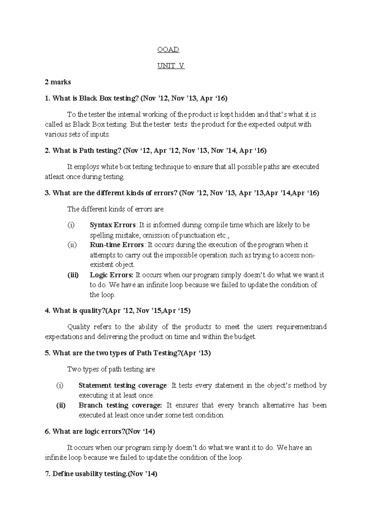 Ooad(UNIT - V ) - Bharathiyar University OOAD NOTES - OOAD UNIT V 2 ...