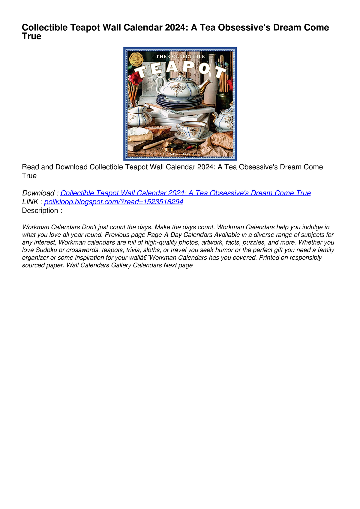 READ [PDF] Collectible Teapot Wall Calendar 2024 A Tea Obsessive's