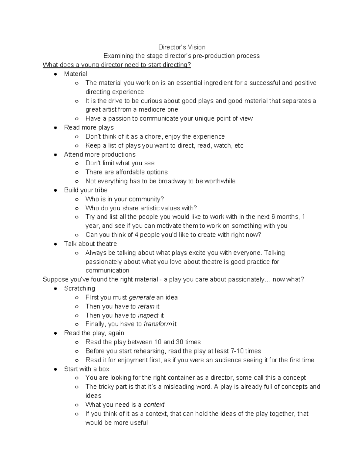 Director's Vision Lecture notes 1 Director’s Vision Examining the