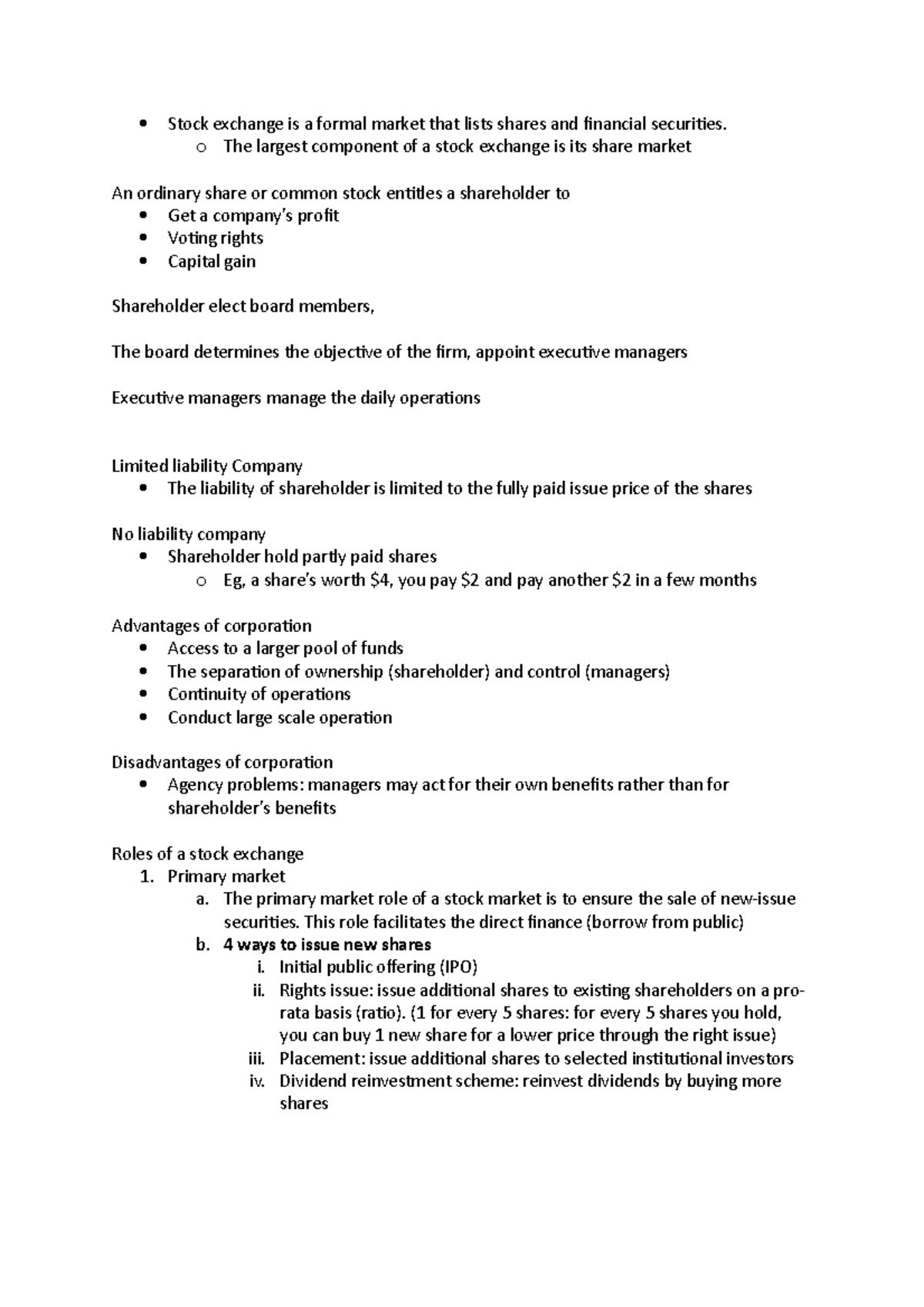 Tut notes - Stock exchange is a formal market that lists shares and ...