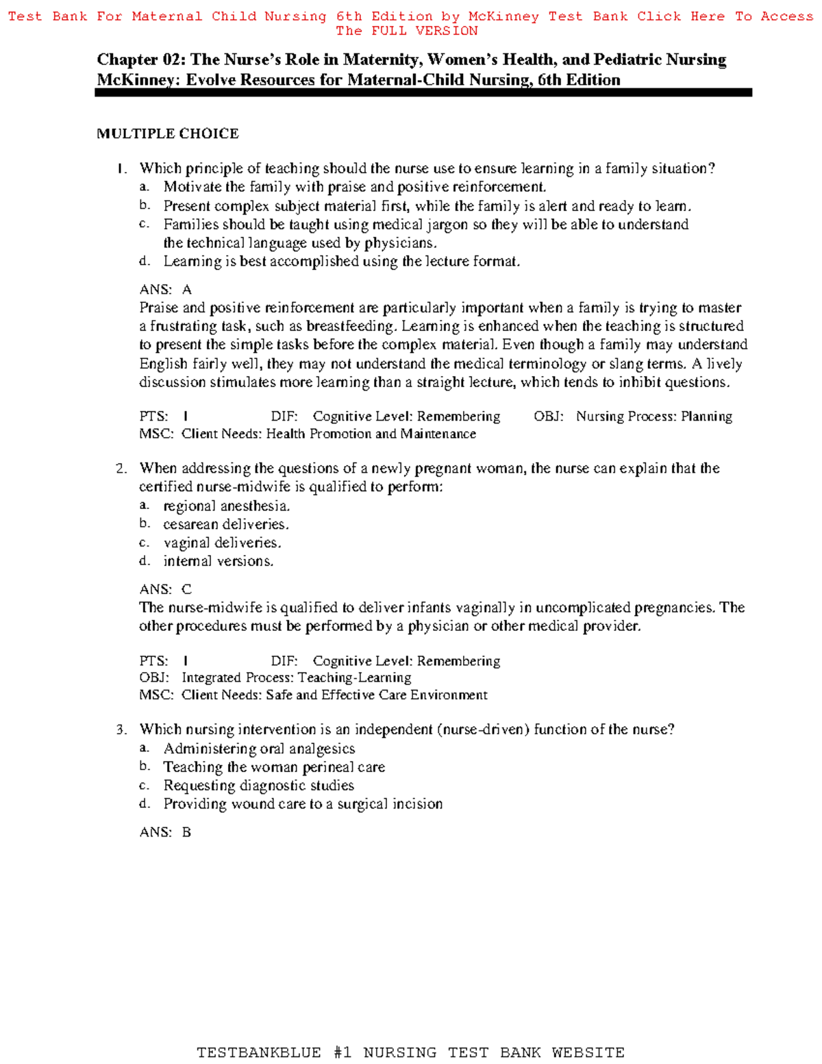 Test Bank for Maternal Child Nursing 6th Edition by Mc Kinney