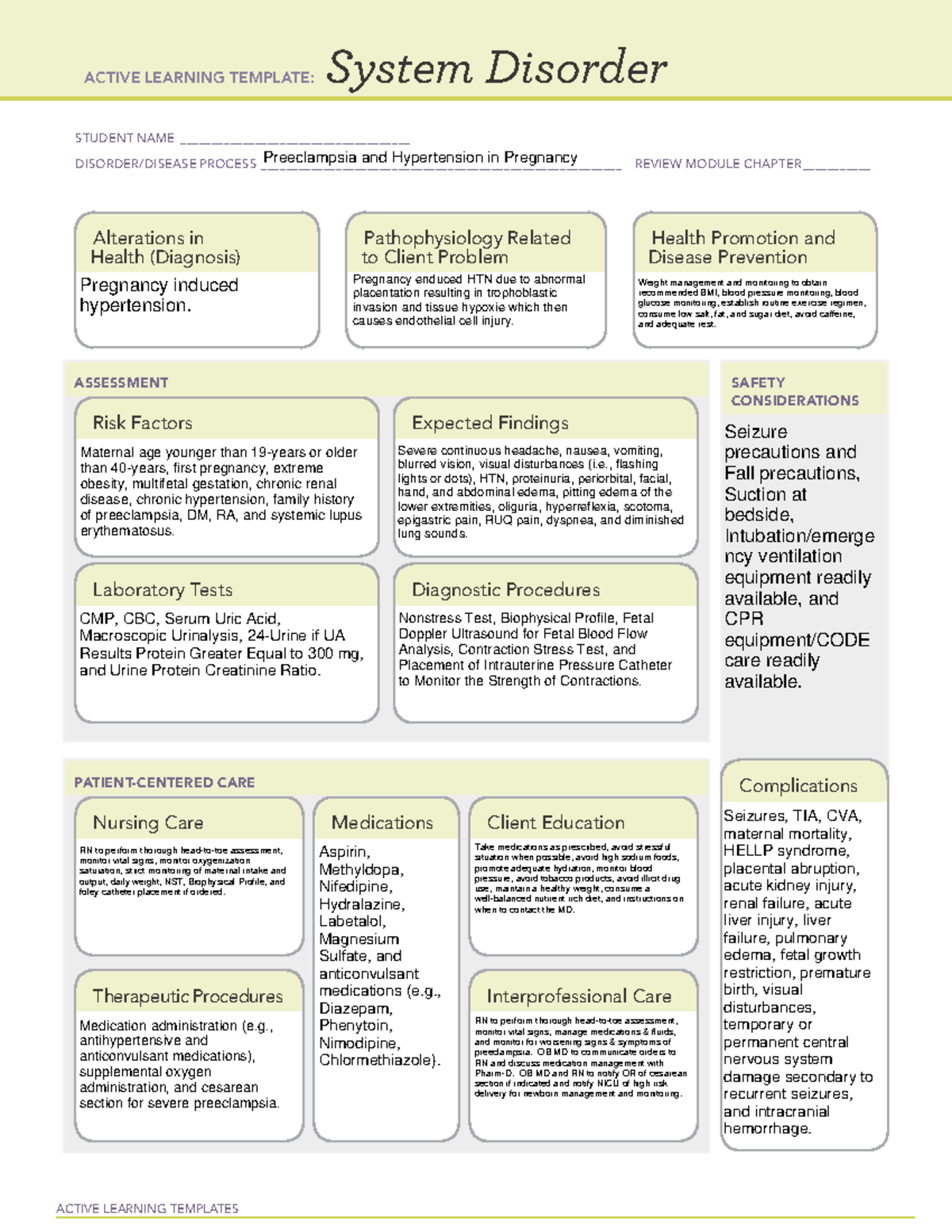 Active Learning Template System Disorder - Preeclampsia and ...