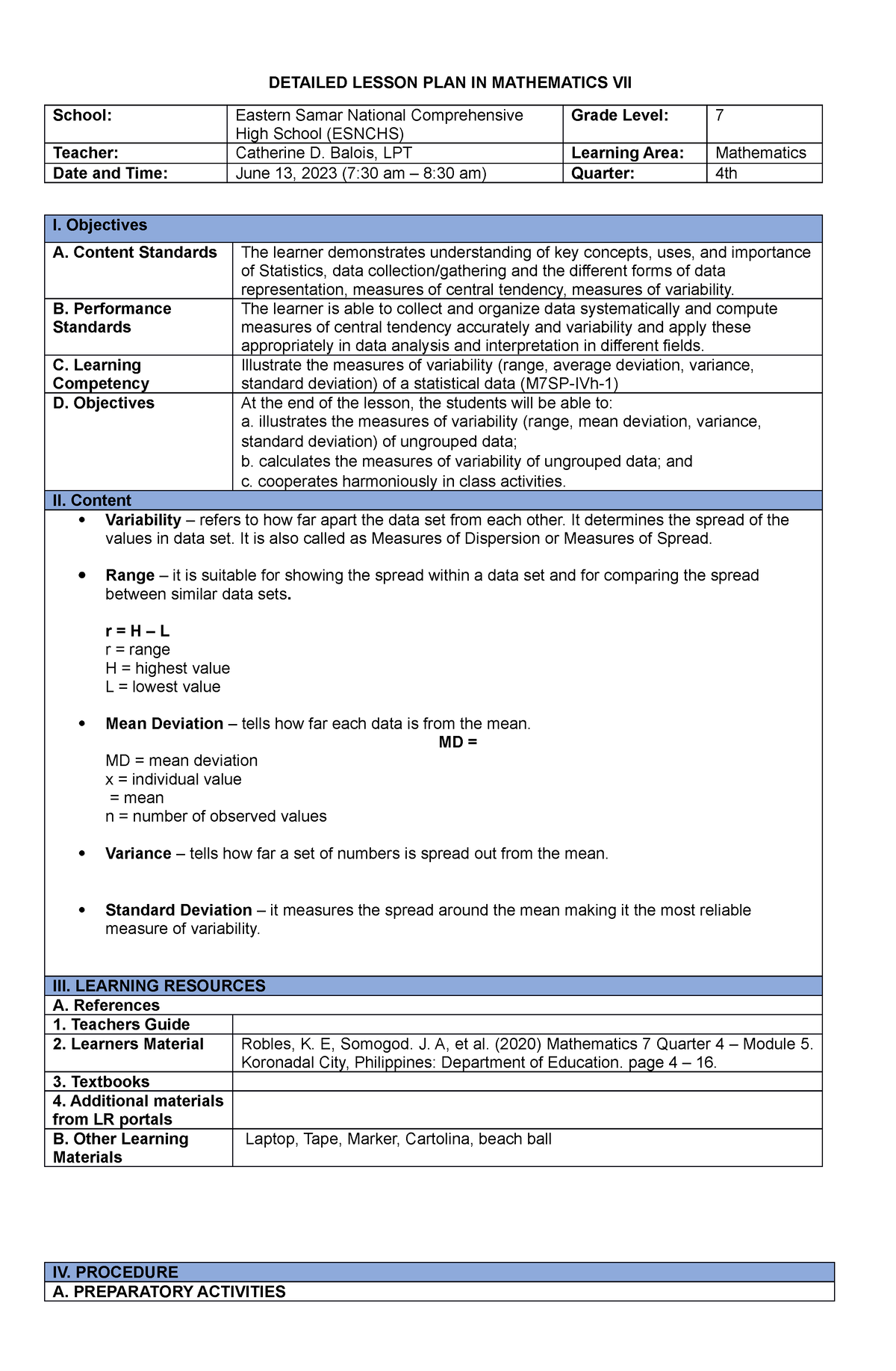 DLP2021 - notes - DETAILED LESSON PLAN IN MATHEMATICS VII School ...