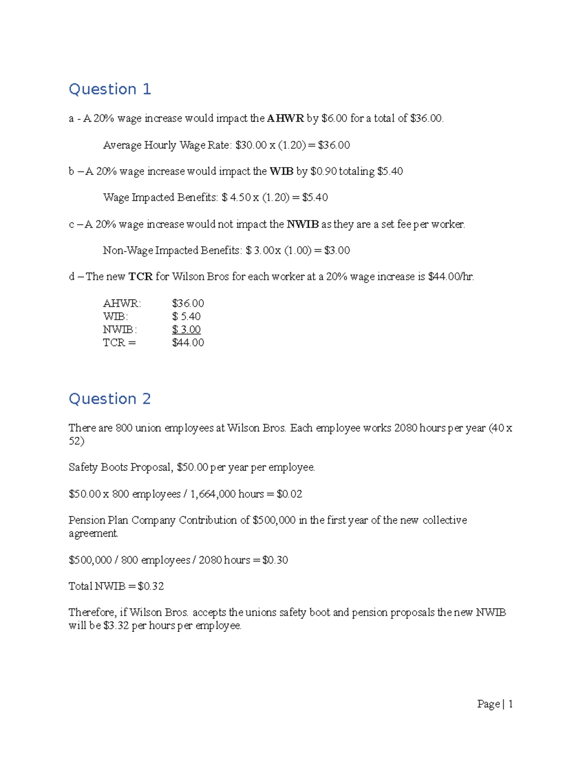 Negotiations Assignment Copy Question 1 a A 20 wage increase