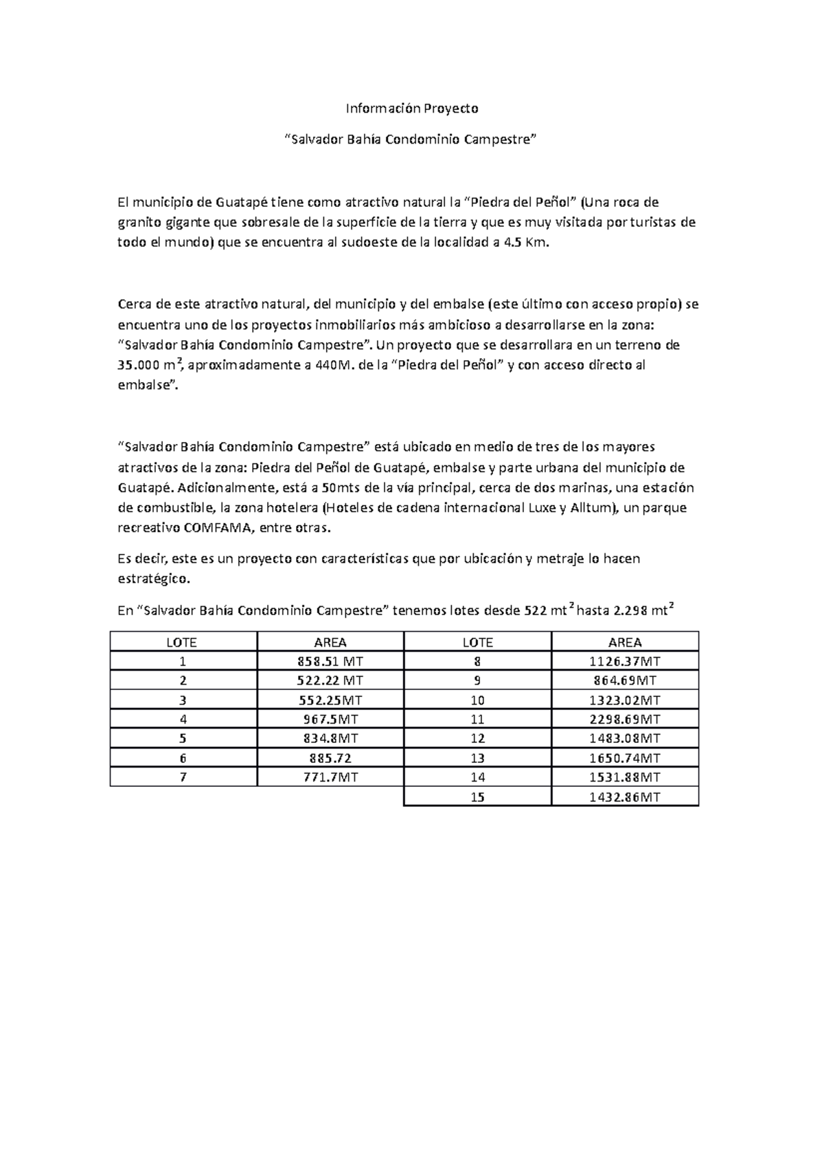 Información Proyecto - EWRF - Información Proyecto “Salvador Bahía ...