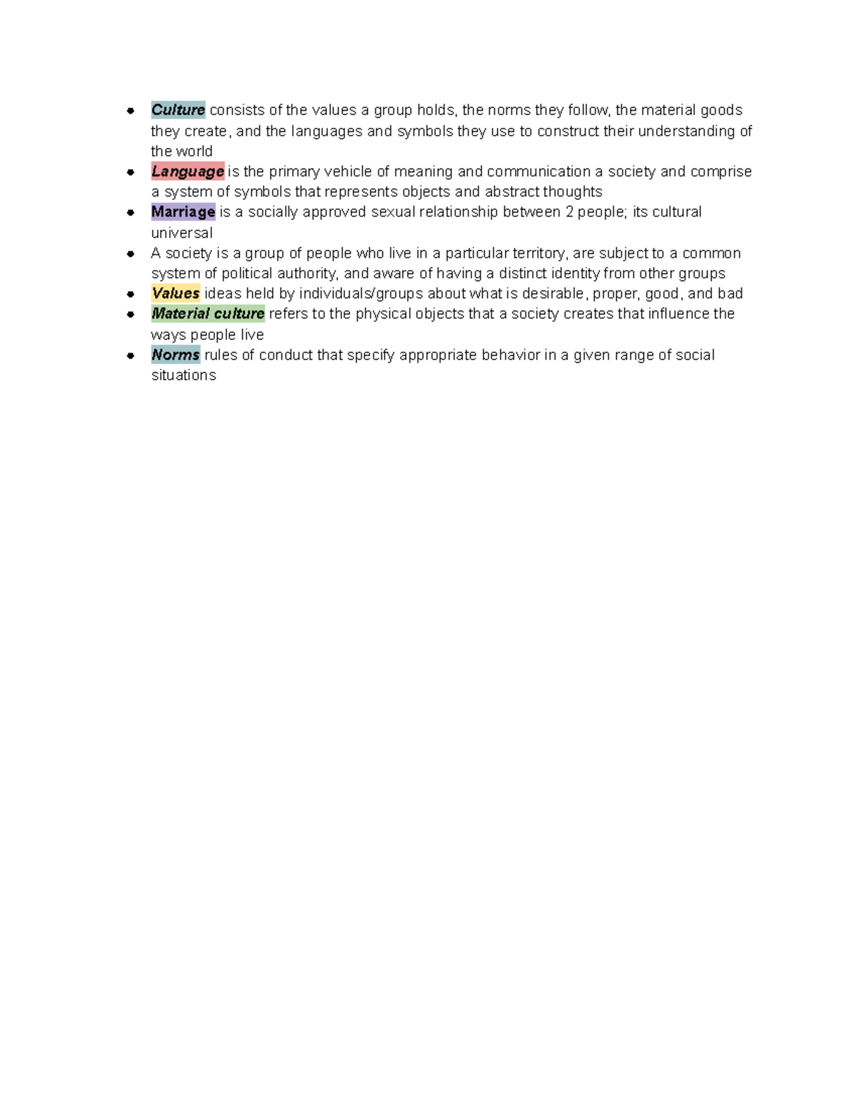 Sociology 101 chapter 3 outline culture consists of the values a