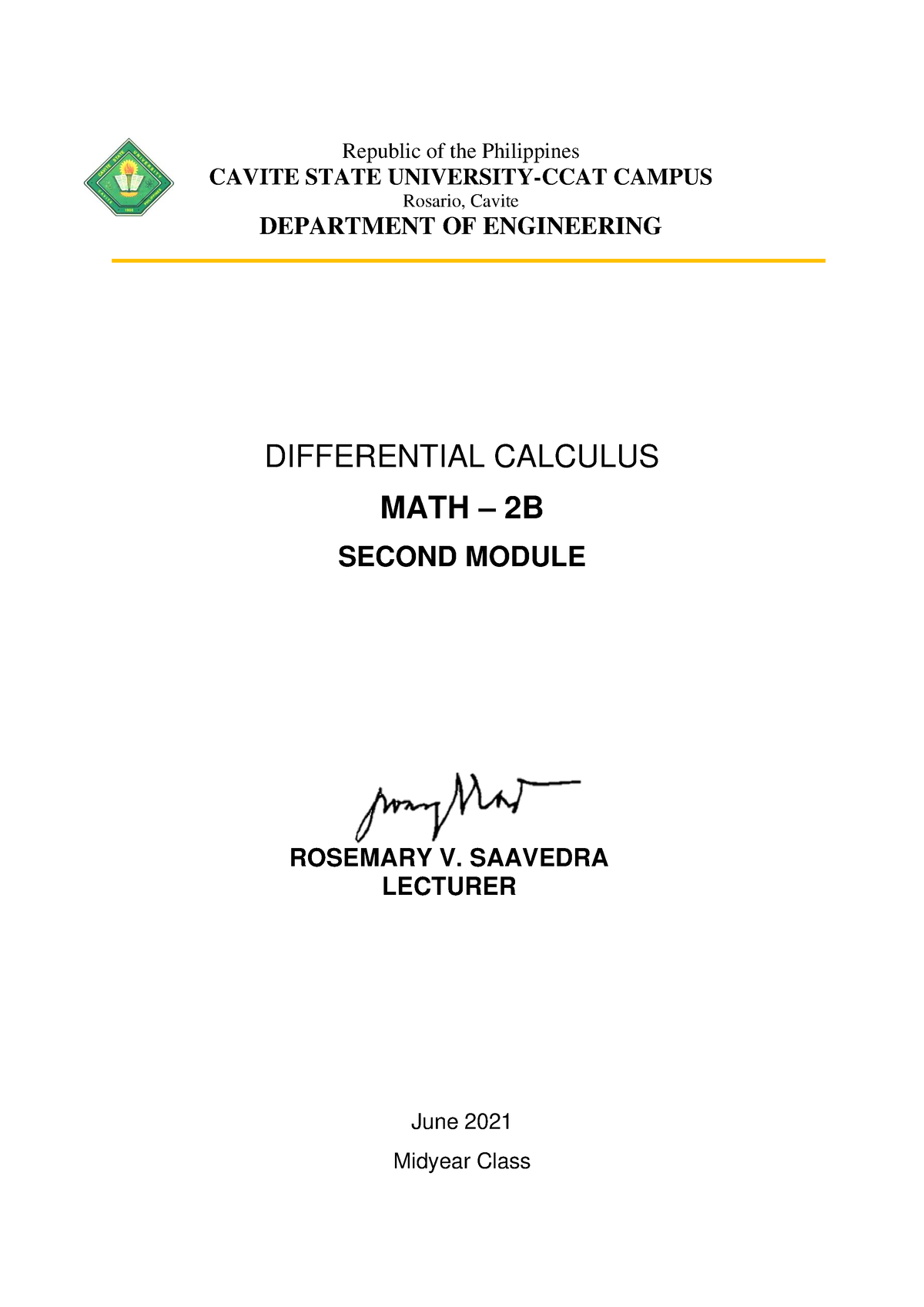 Module 2 Differential Calculus MATH 2B Bscos 102 - DIFFERENTIAL ...