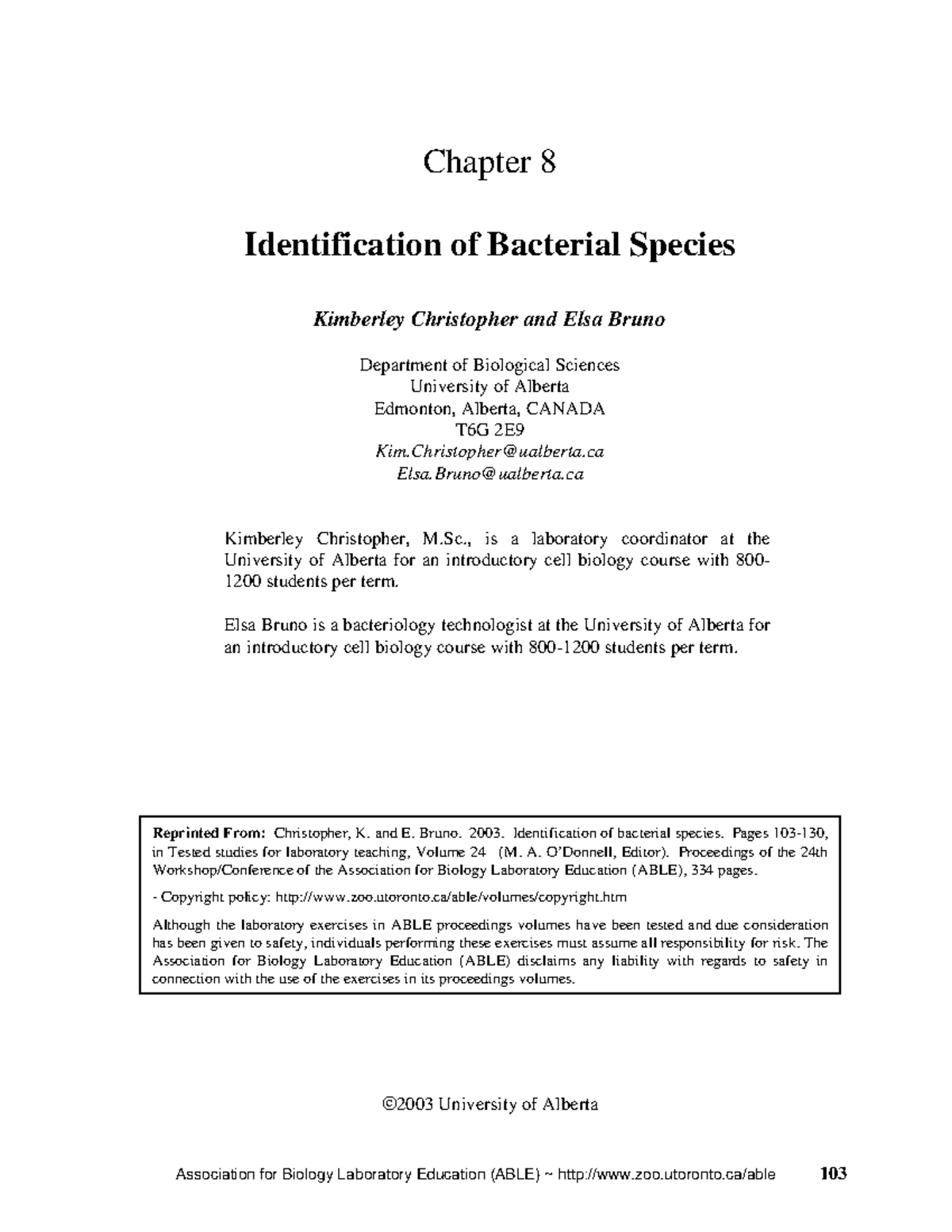 unknown bacteria report Association for Biology Laboratory Education
