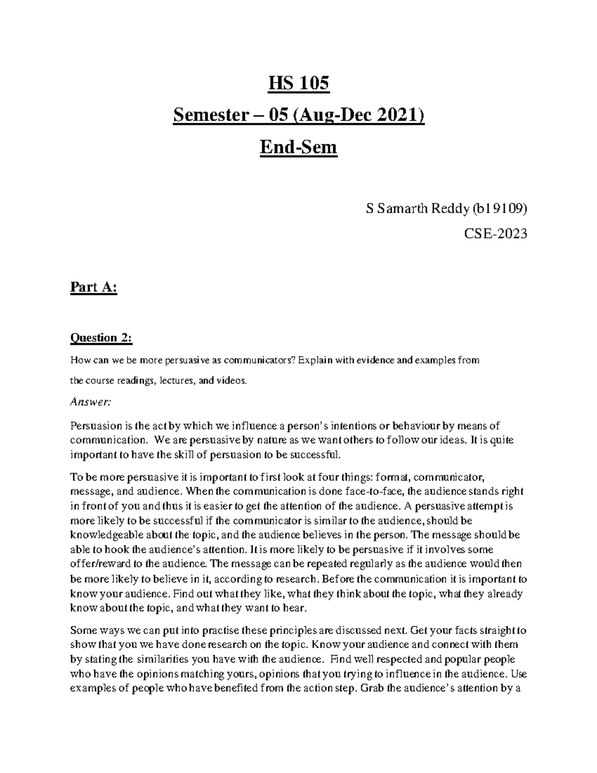 B19109 S Samarth Reddy hs105 - HS 105 Semester – 05 (Aug-Dec 2021) End ...