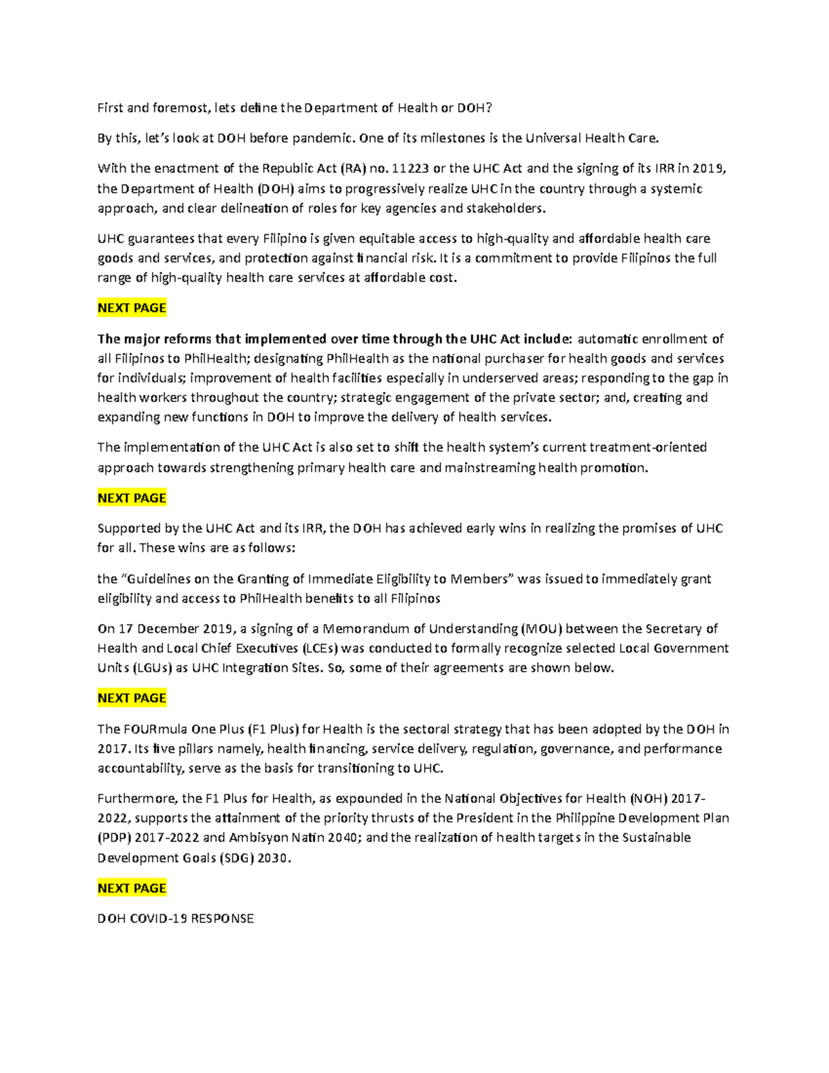 PEDG Script N/A First and foremost, lets define the Department of Health or DOH? By this