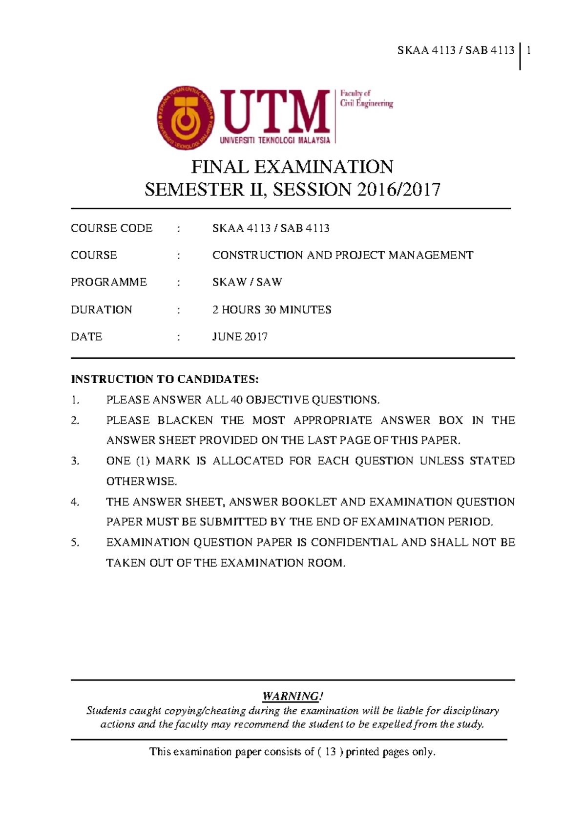 Final Past Year - SKAA 4113 SAB 4113 1 FINAL EXAMINATION SEMESTER II ...