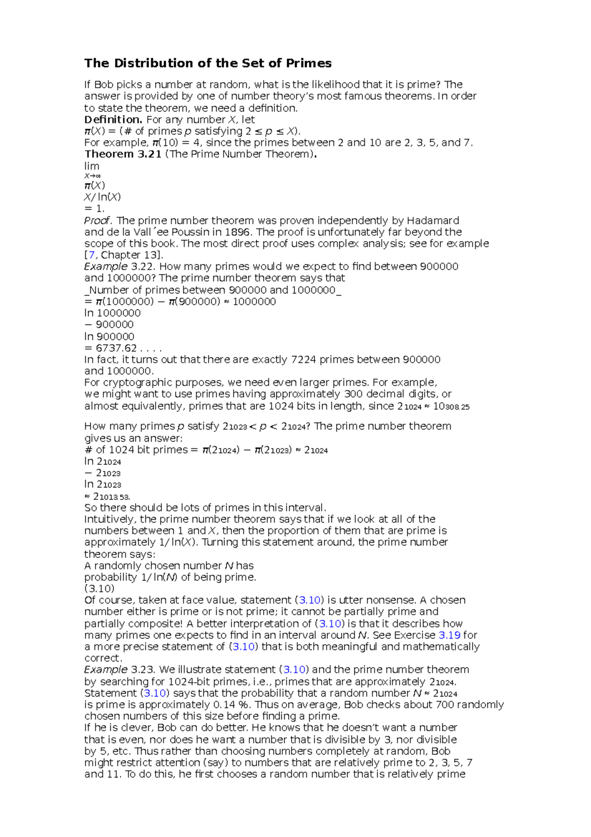 The Distribution of the Set of Primes In order to state the theorem, we need a definition