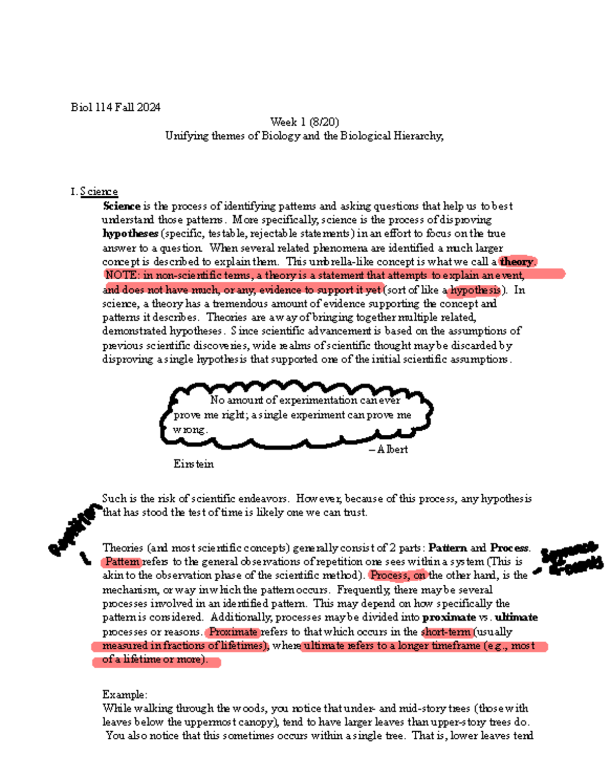 Lecture week 1 (8-20) - Notes unifying themes and hierarchy - Biol 114 ...