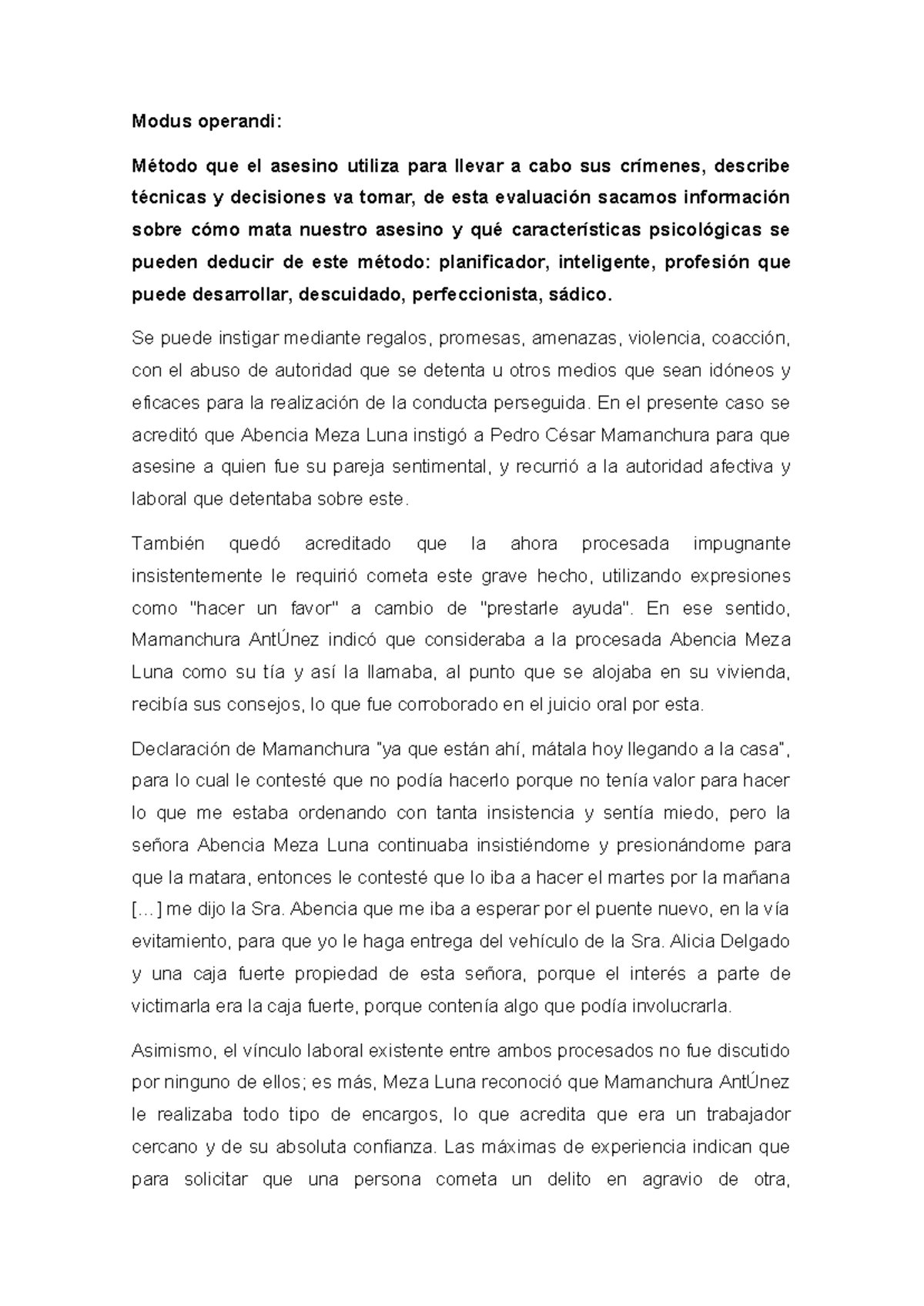 Criminologia - Modus operandi: Método que el asesino utiliza para ...