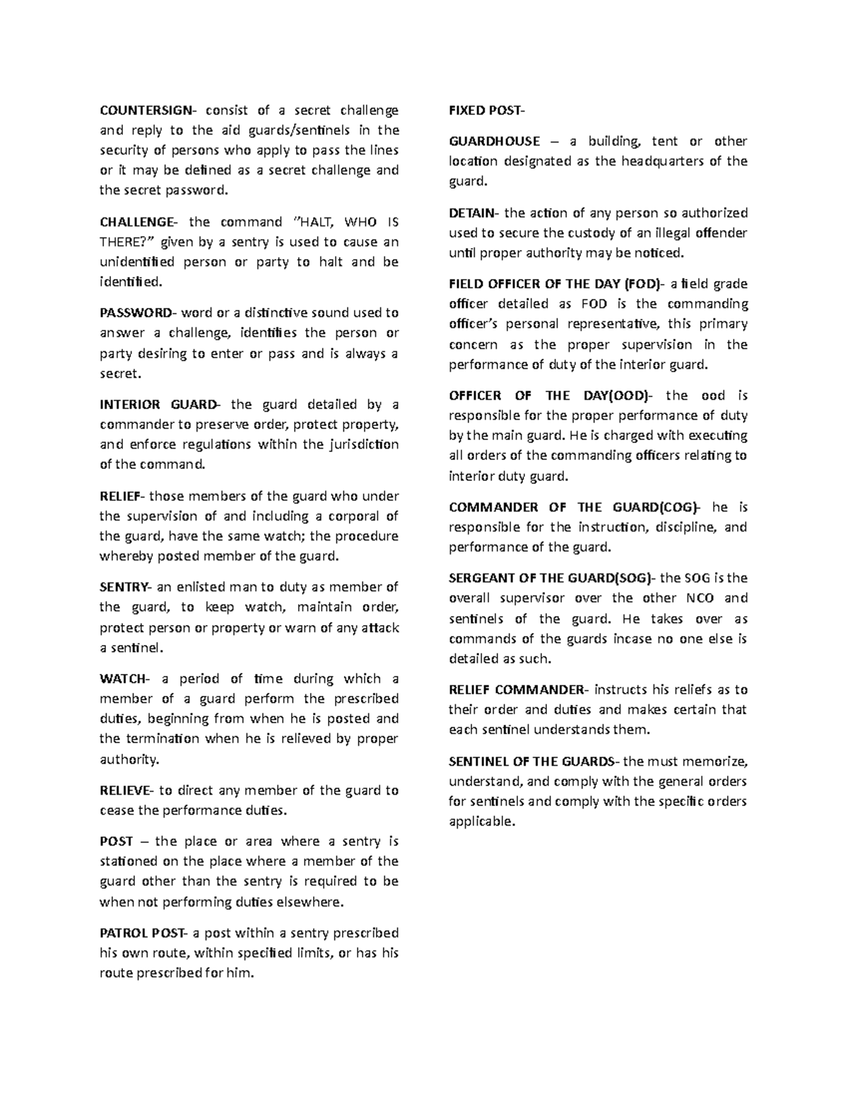 CHAPTER 4 RLES AND PERSONNEL - COUNTERSIGN- consist of a secret ...