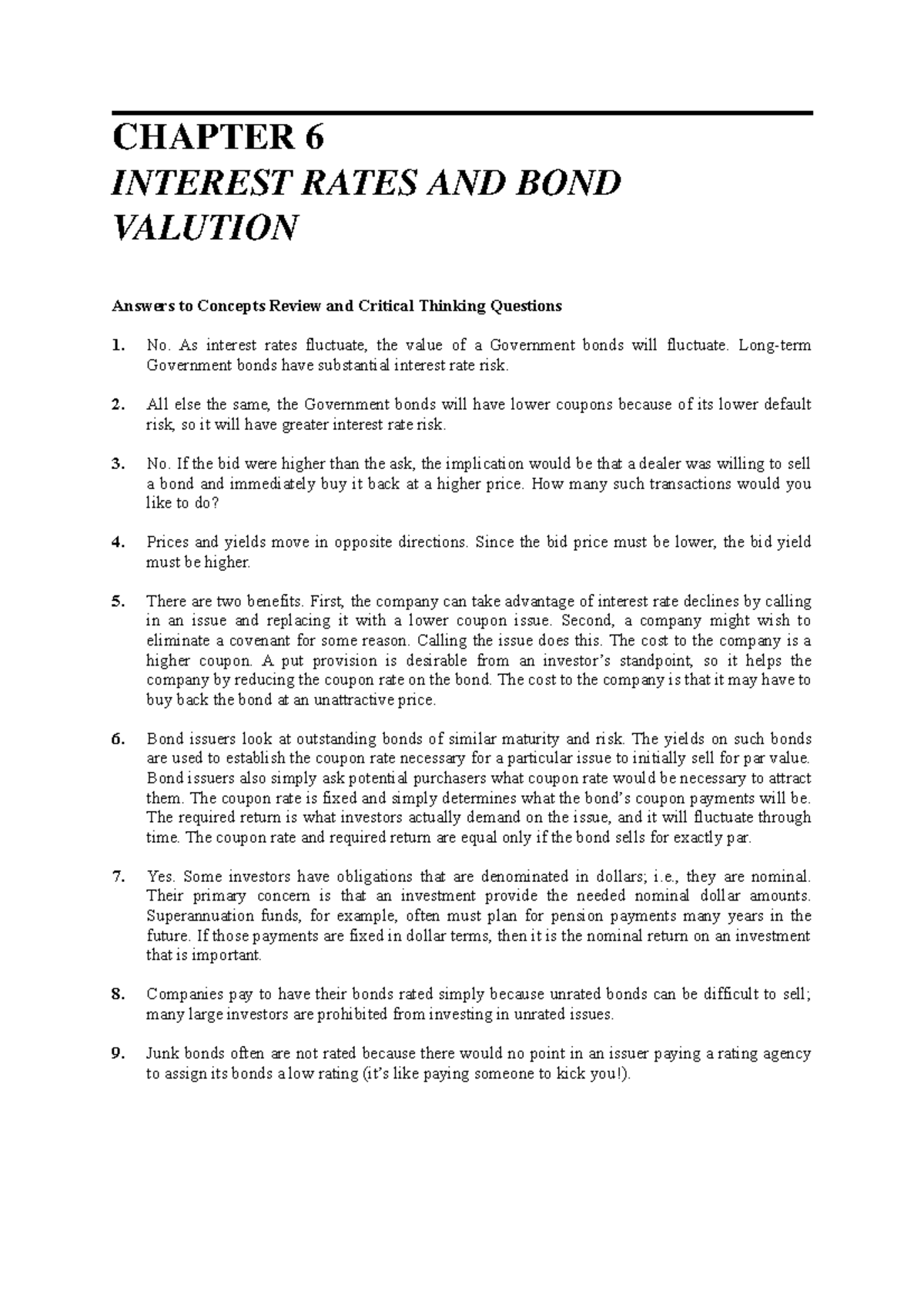 Chapter 6 - wwwwwwww - CHAPTER 6 INTEREST RATES AND BOND VALUTION ...