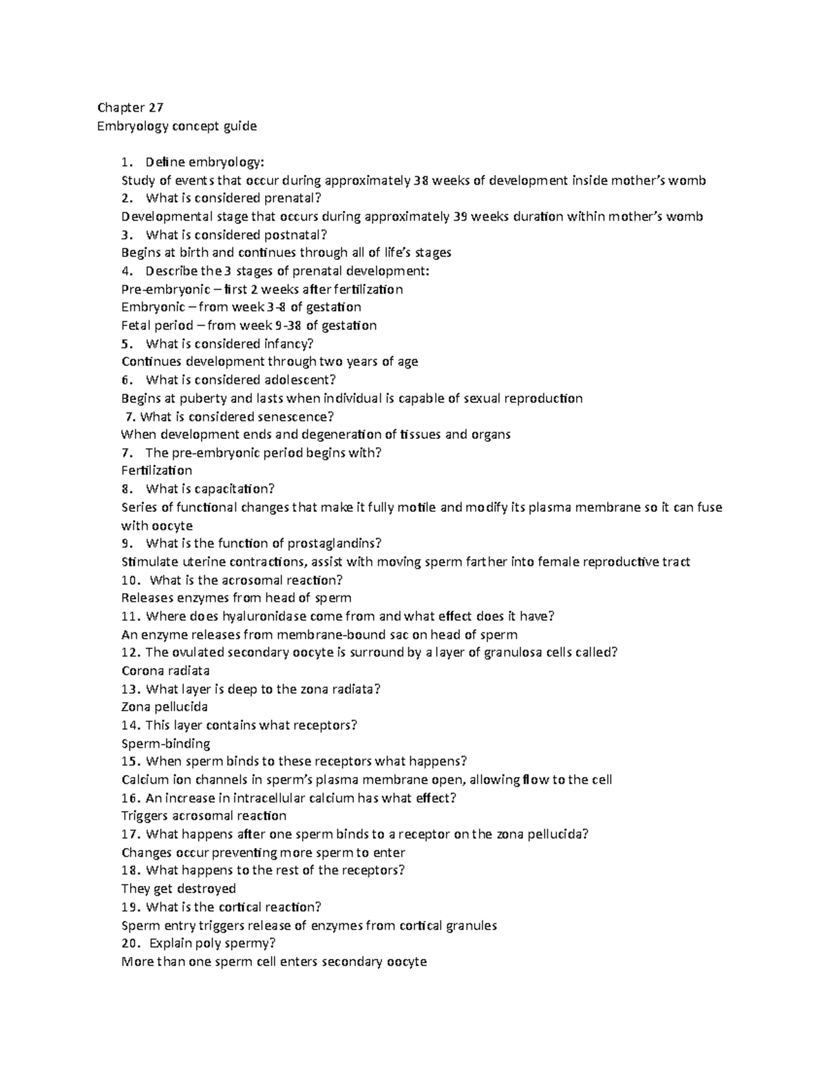 Embryology Concept Guide Ch. 27 - BIOS 2320 - MCC - Studocu