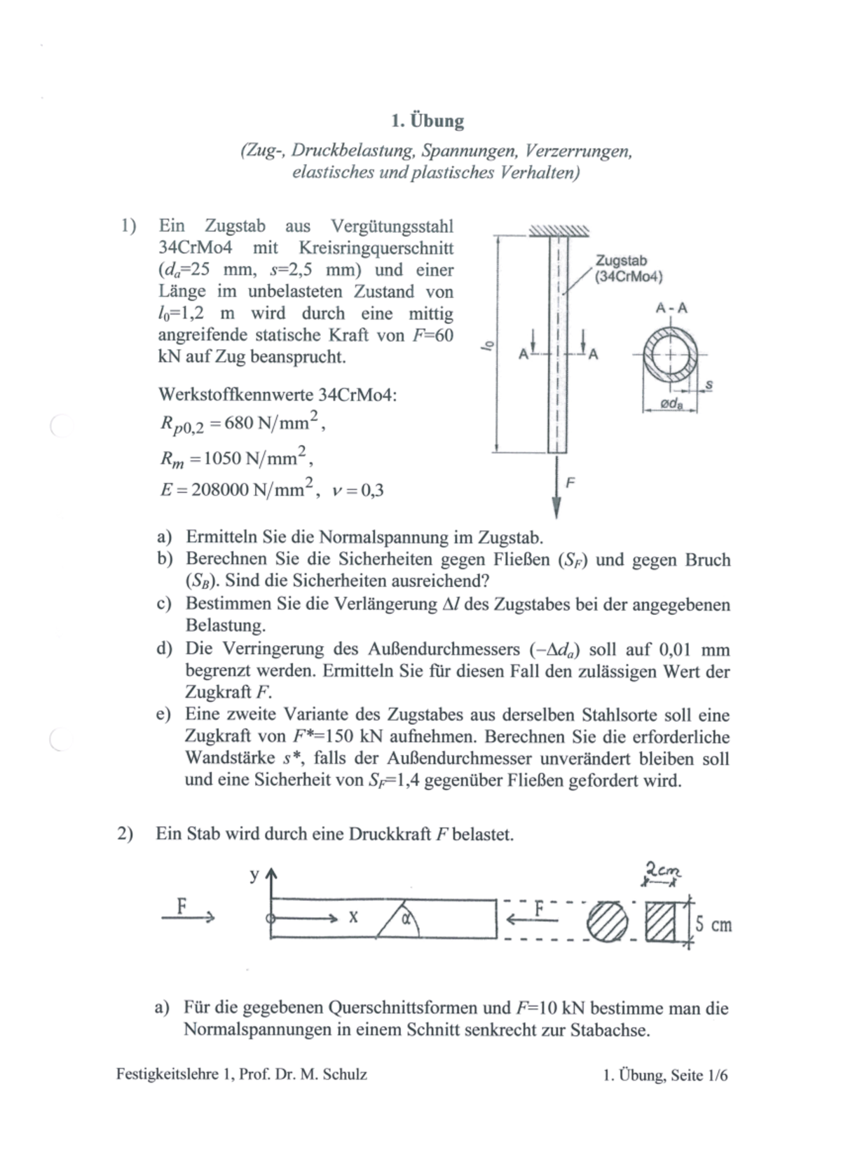 01 Festigkeitslehre Übungen - Festigkeitslehre I - Klausurniveau - Studocu