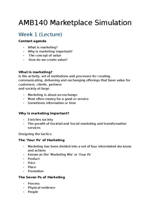 Consumer Behaviour Worksheet - AMB140 Marketing Simulation CONSUMER ...