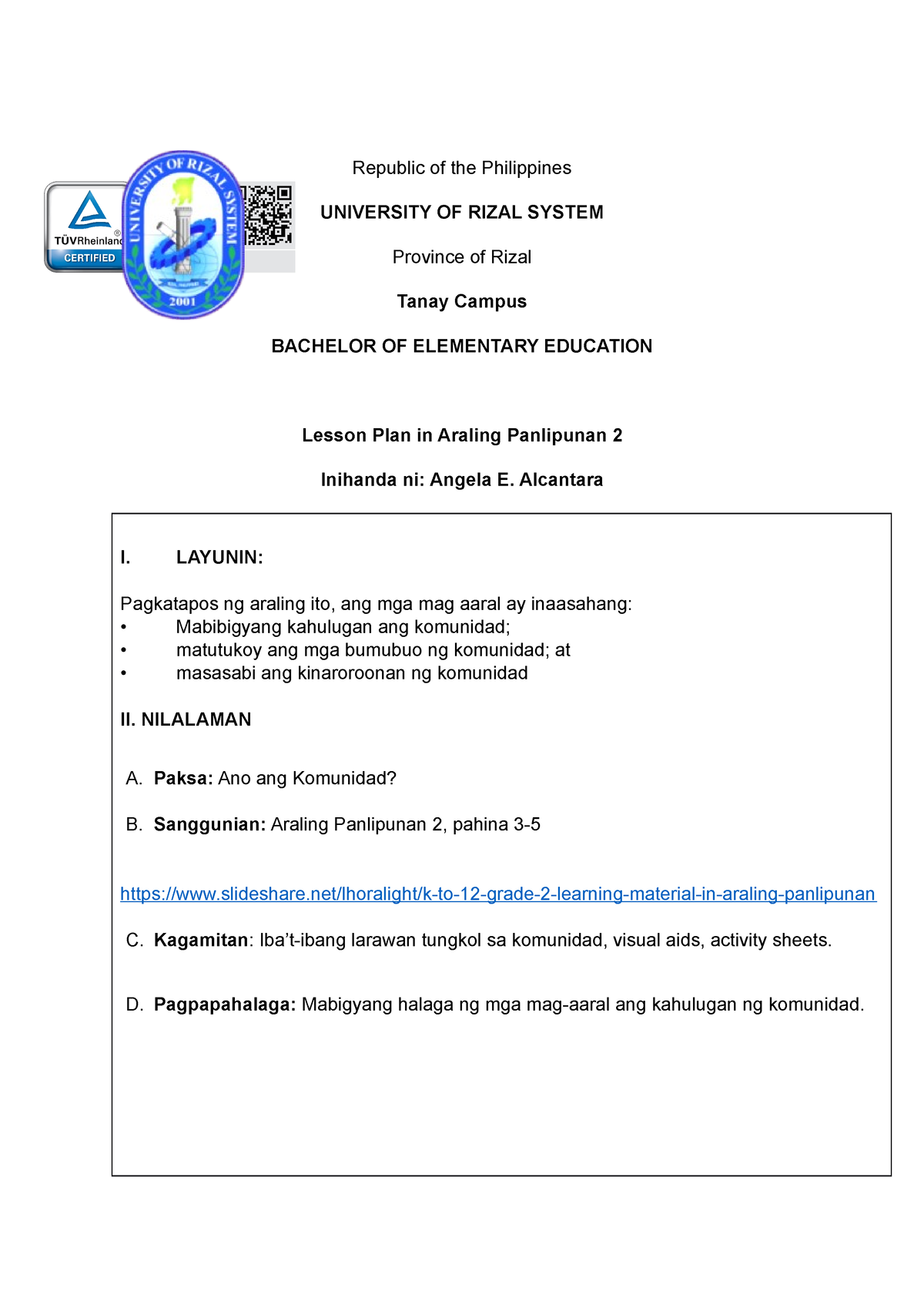 Lesson Plan In Araling Panlipunan - Republic Of The Philippines ...