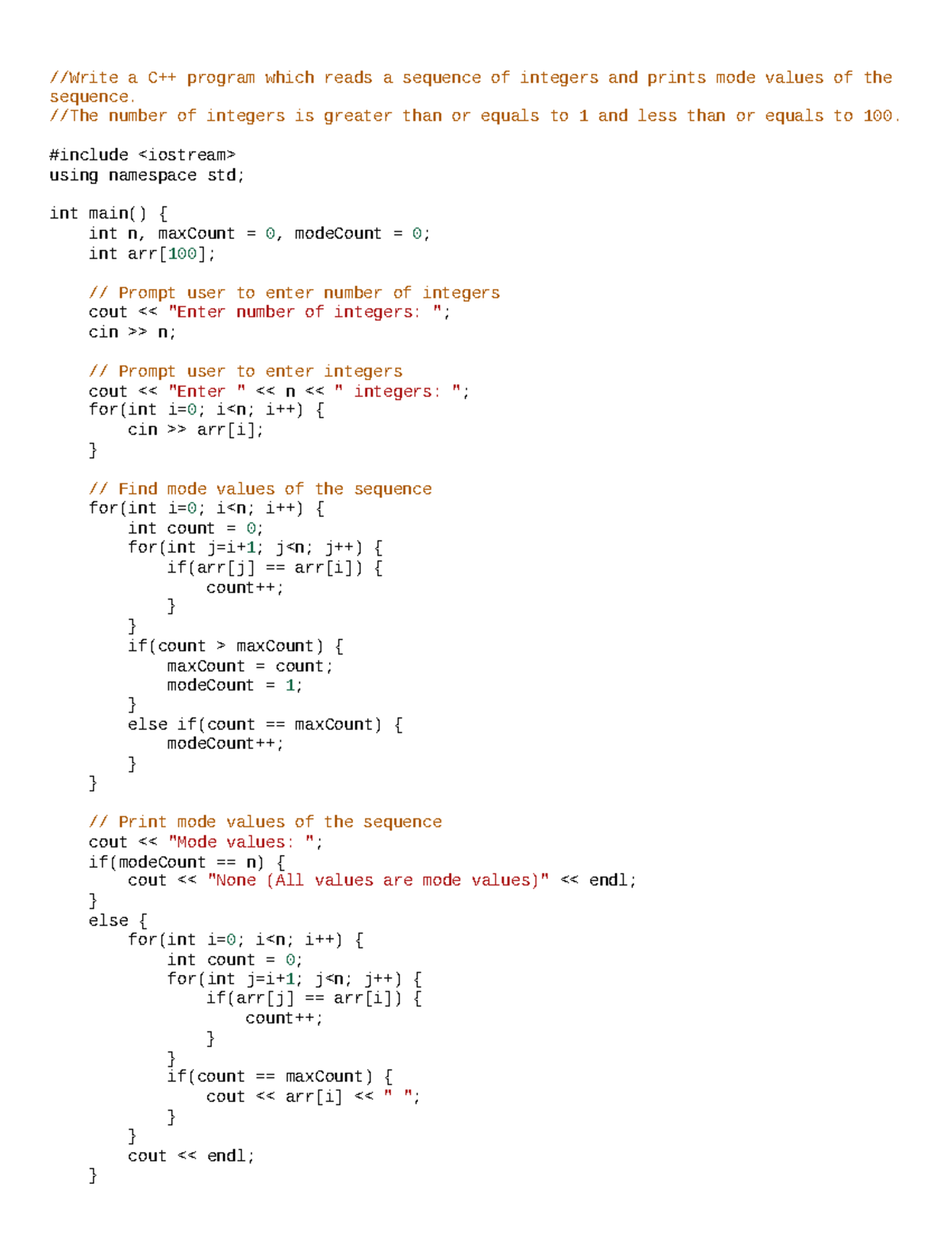 CPP (c++) Integer Sequence - //Write a C++ program which reads a ...