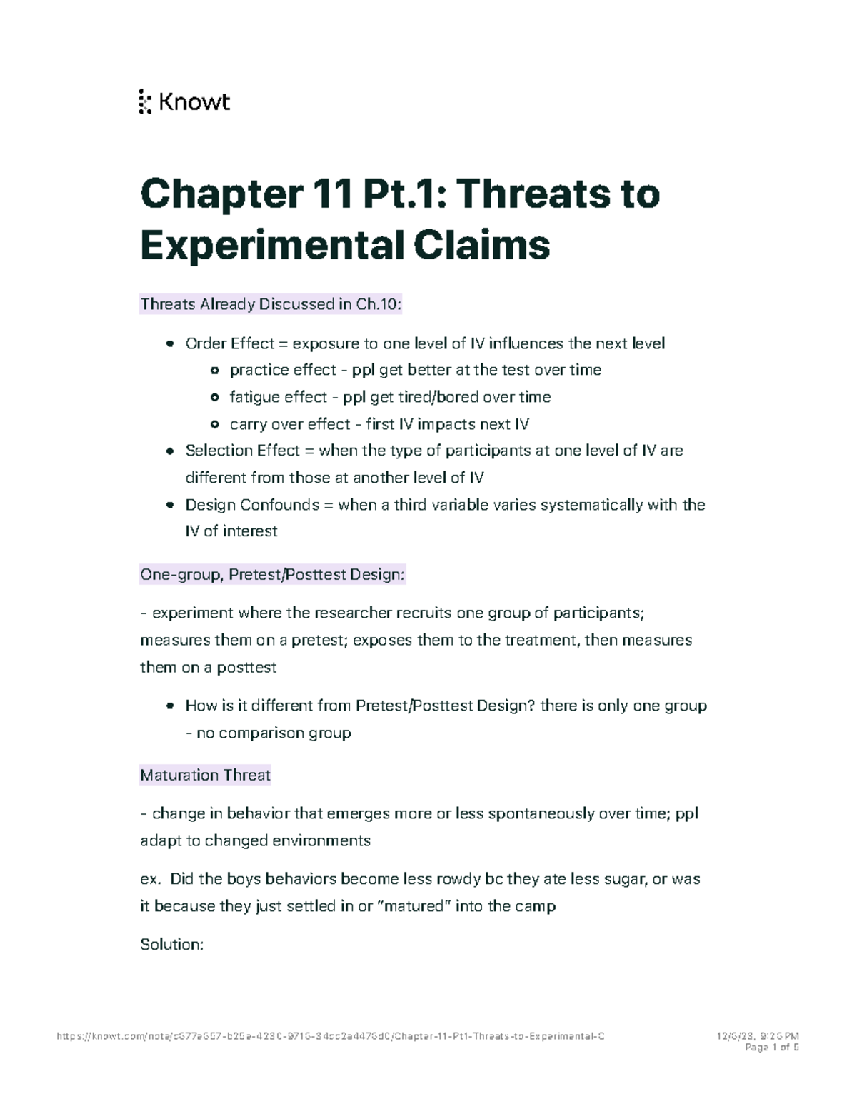 Chapter 11 Pt.1- Threats to Experimental Claims Notes - Chapter 11 Pt ...